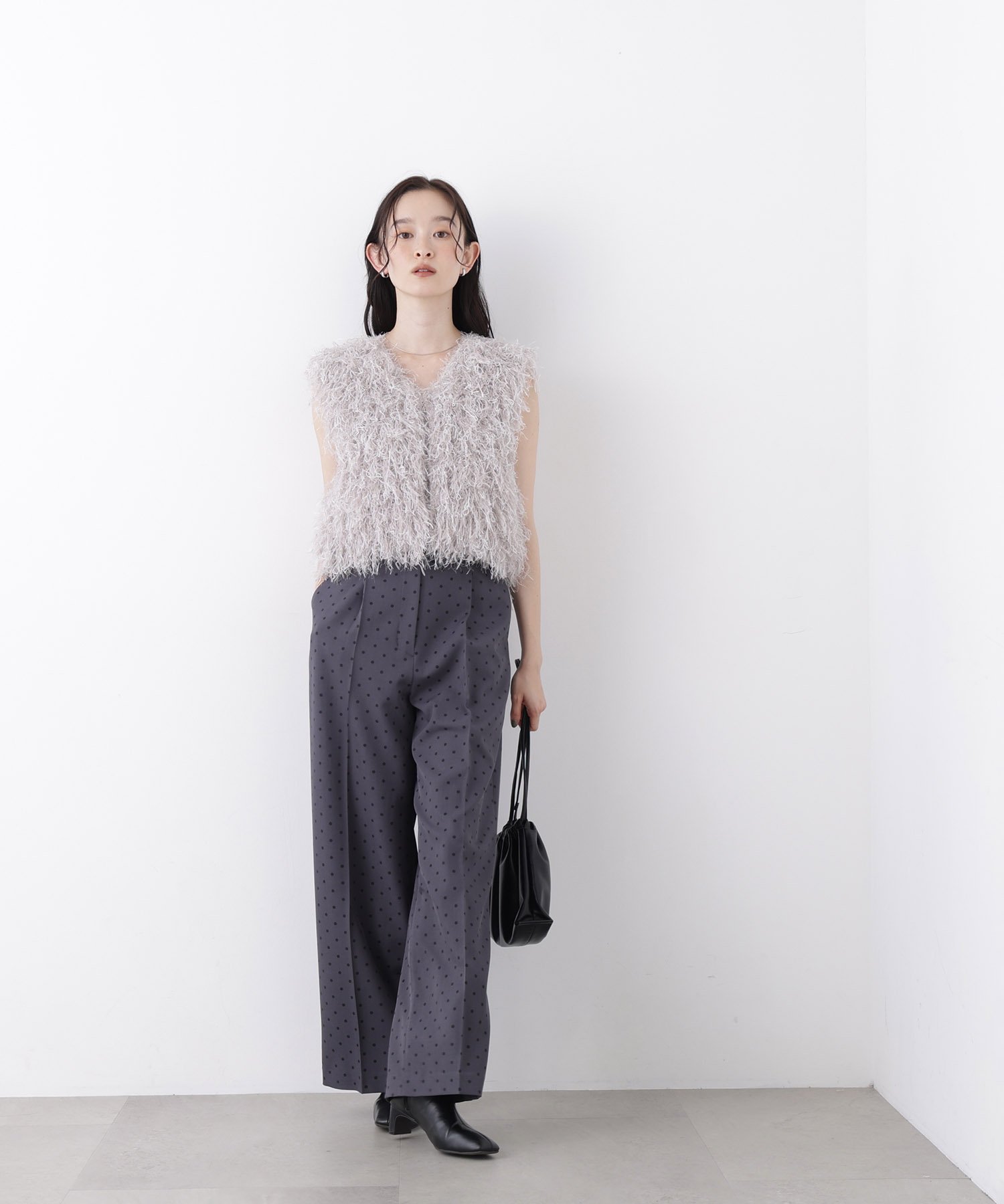 NATURAL BEAUTY BASIC ＜N.＞ドットプリントパンツ ナチュラルビューティベーシック パンツ その他のパンツ ブラック グレー