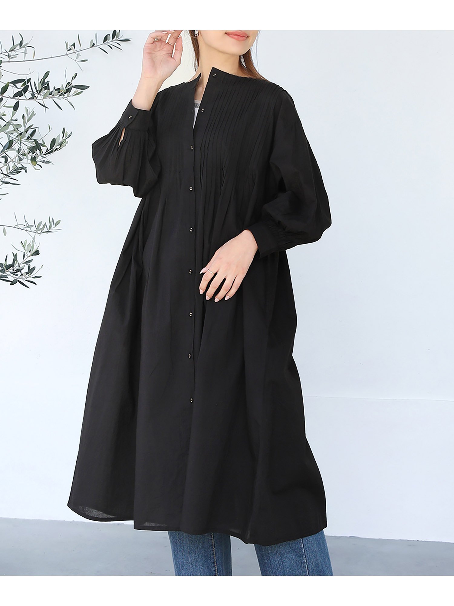 【SALE／20%OFF】Bou Jeloud ピンタックシャツワンピース バブ / ブージュルード ワンピース・ドレス シャツワンピース ブルー ブラック【送料無料】のサムネイル