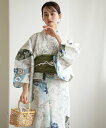 utatane utatane 浴衣3点セット ラムネ色の扇面と儚い花 Fサイズ ウタタネ 着物・浴衣・和装小物 浴衣 グレー【送料無料】