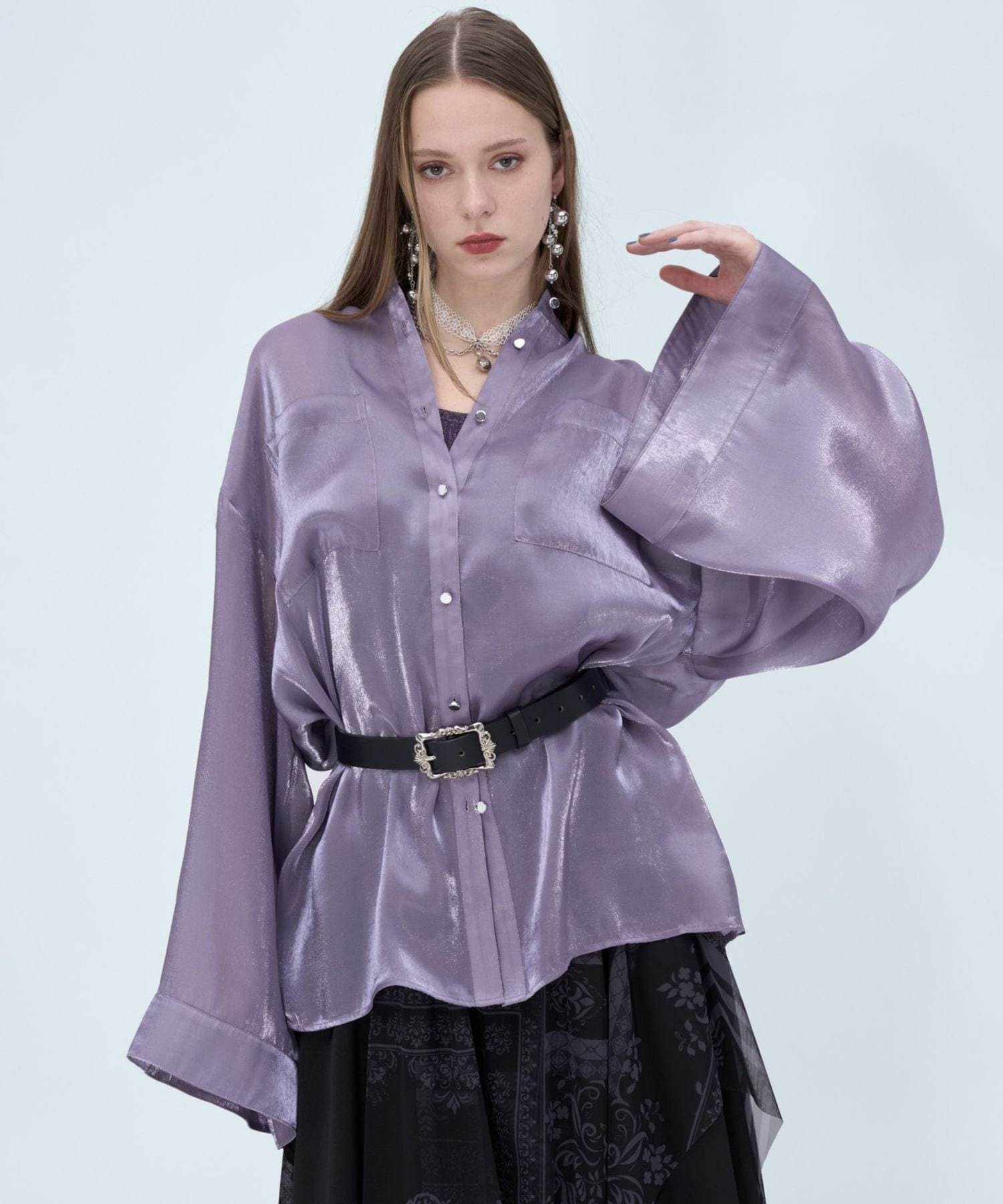 HARE ワイドシアーシャツ ハレ トップス シャツ・ブラウス パープル ブラック