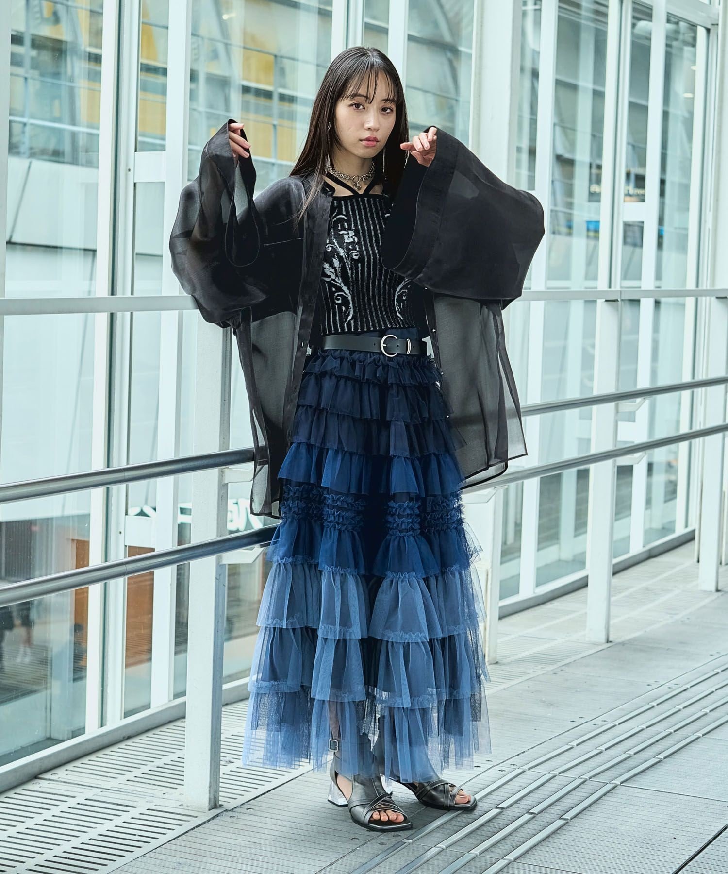 HARE ワイドシアーシャツ ハレ トップス シャツ・ブラウス パープル ブラック