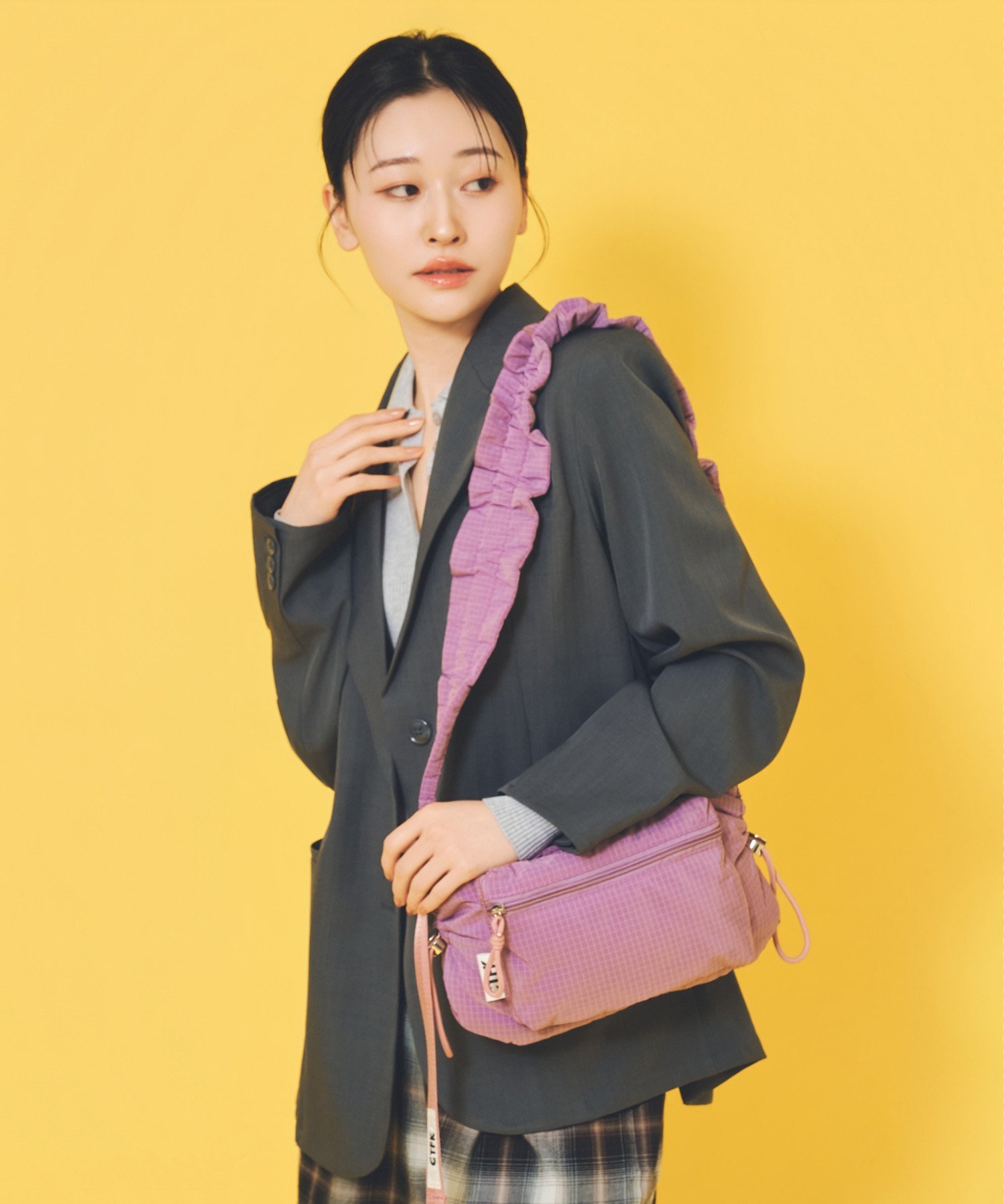 CONTROL FREAK/CTFK CONTROL FREAK / CTFK 撥水チェックギャザーボディバッグ キャセリーニ バッグ ショルダーバッグ ブルー グリーン ブラック オレンジ ピンク【送料無料】