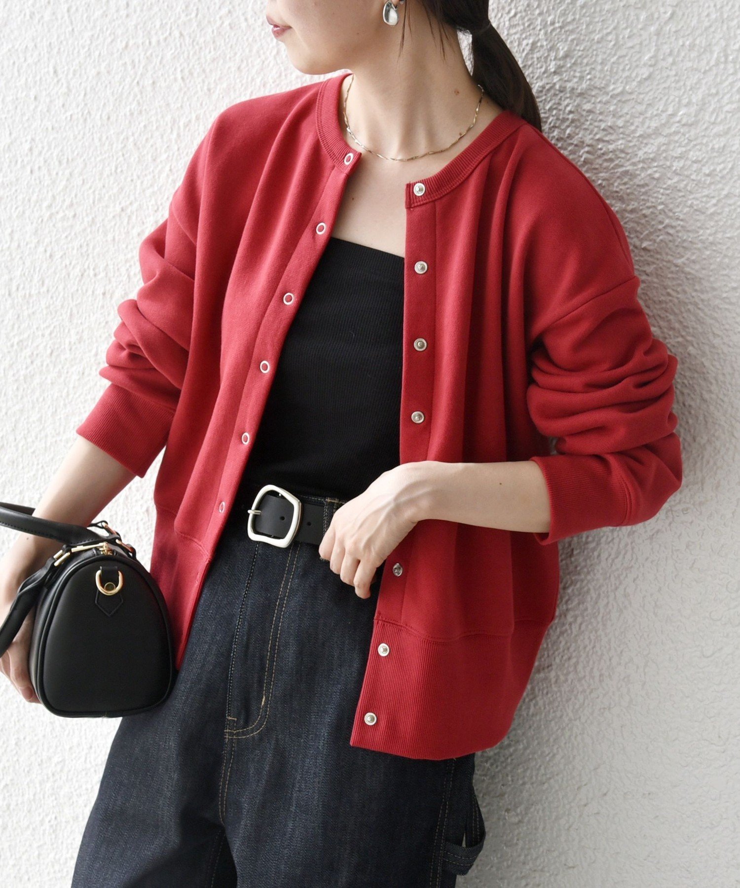 楽天市場】コットン カーディガン（カラーレッド）（レディース