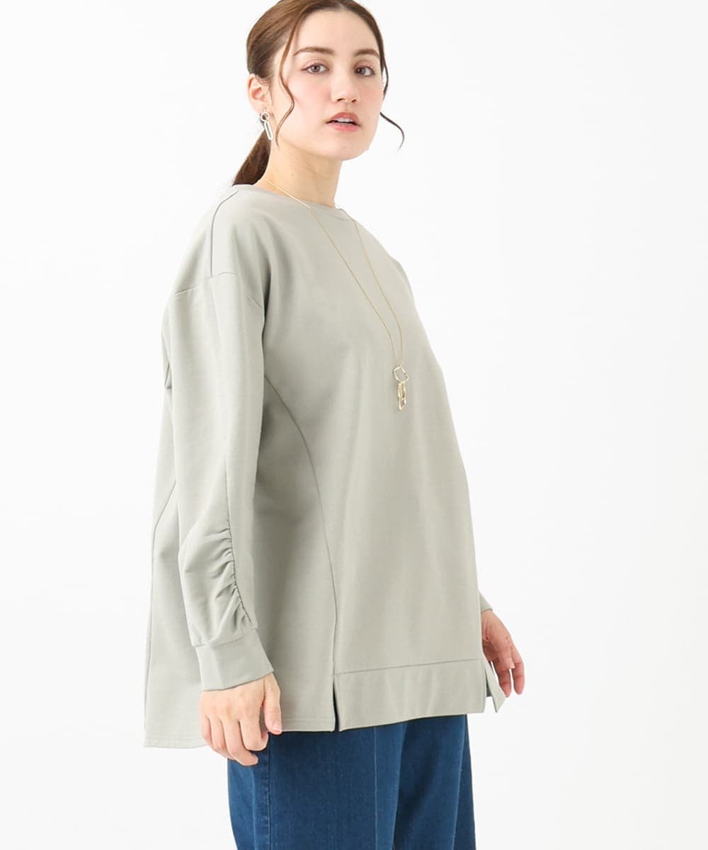【大きいサイズ】袖ギャザーウラケプルオーバー エウルキューブ トップス カットソー・Tシャツ ネイビー グレー