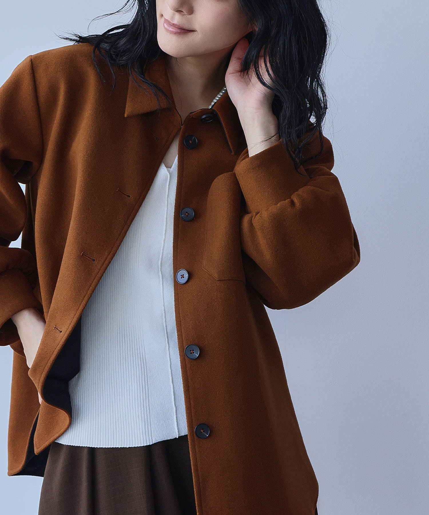 【SALE／24%OFF】ELFRANK ウールライク オーバーサイズ シャツジャケット ガール ジャケット・アウター ステンカラーコート グレー ブラウン グリーン【送料無料】のサムネイル