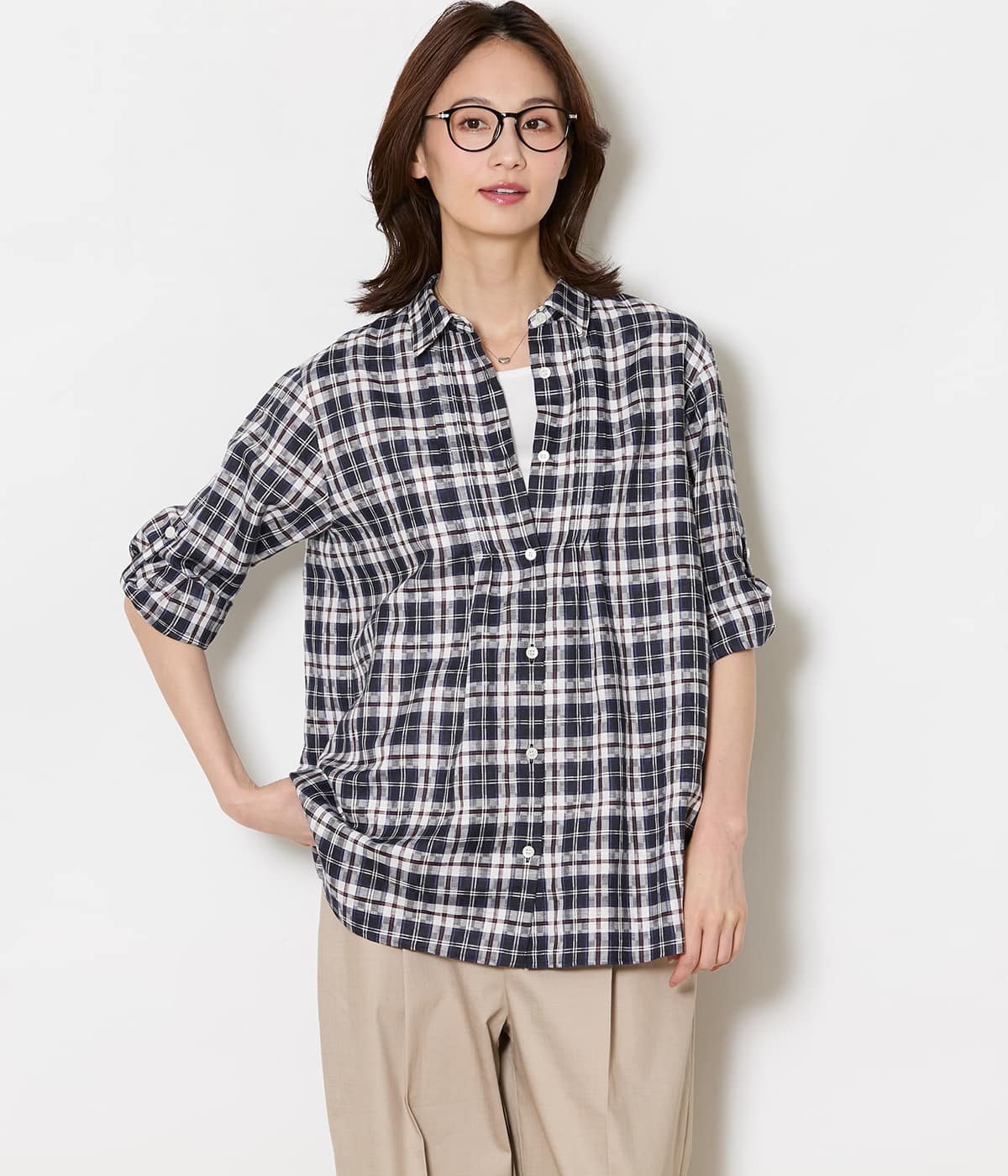 NEWYORKER WOMEN Sunlight NEWYORKER Tartan 7分袖チュニックシャツ ニューヨーカー トップス シャツ・ブラウス ネイビー