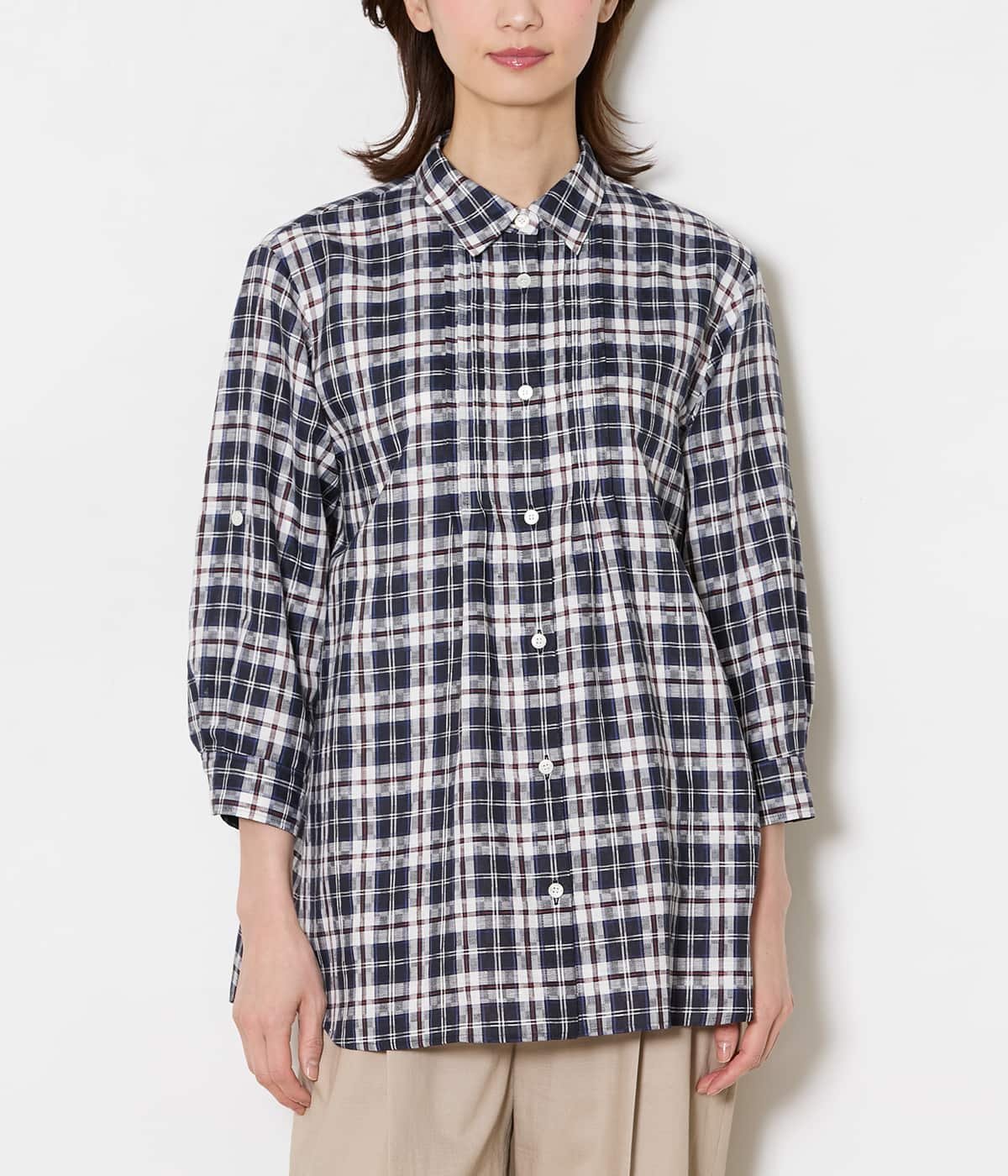 NEWYORKER WOMEN Sunlight NEWYORKER Tartan 7分袖チュニックシャツ ニューヨーカー トップス シャツ・ブラウス ネイビー