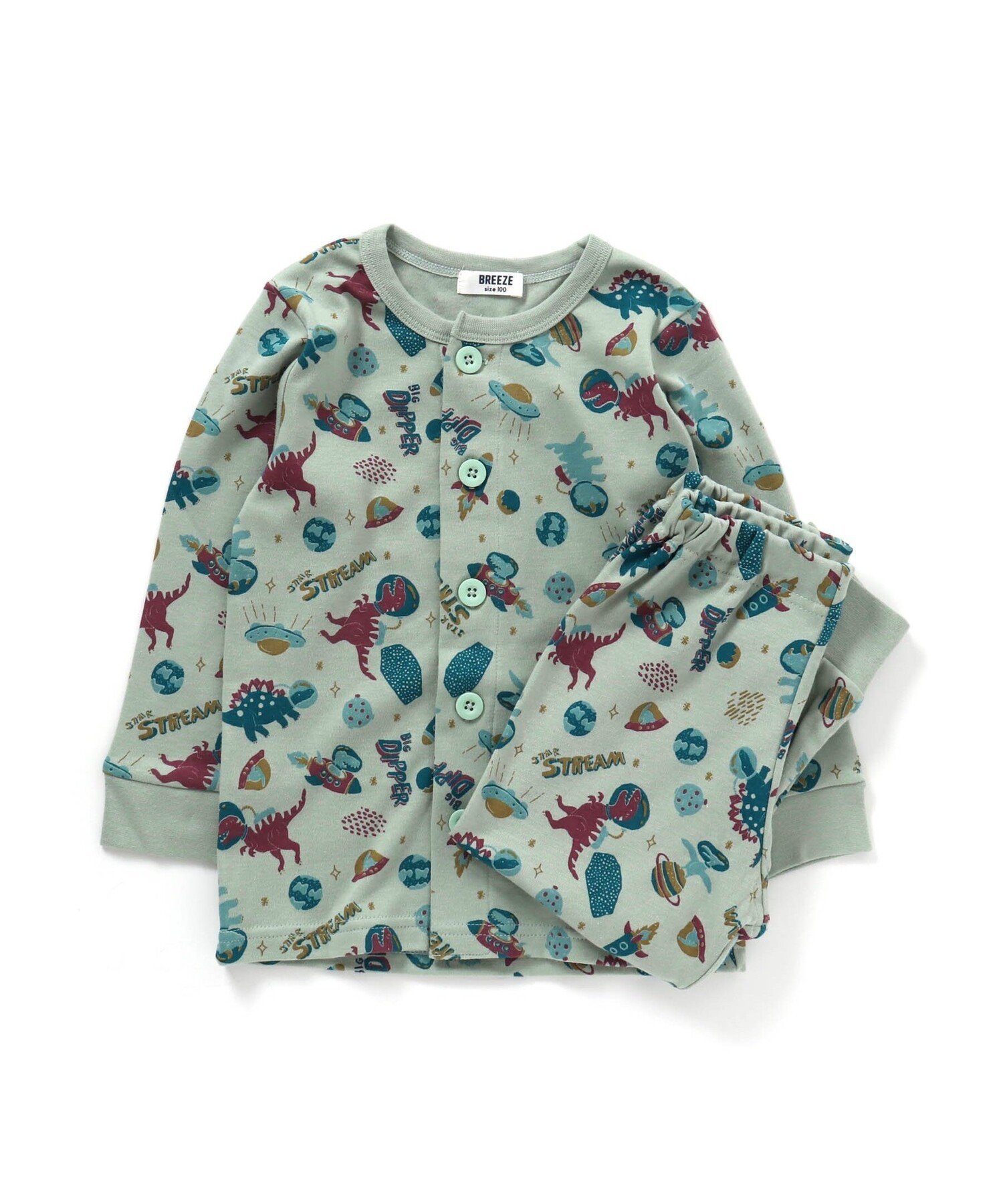 【SALE／39%OFF】BREEZE 宇宙恐竜パジャマ エフオーオンラインストア インナー・ルームウェア その他のインナー・ルームウェア イエロー グリーンのサムネイル