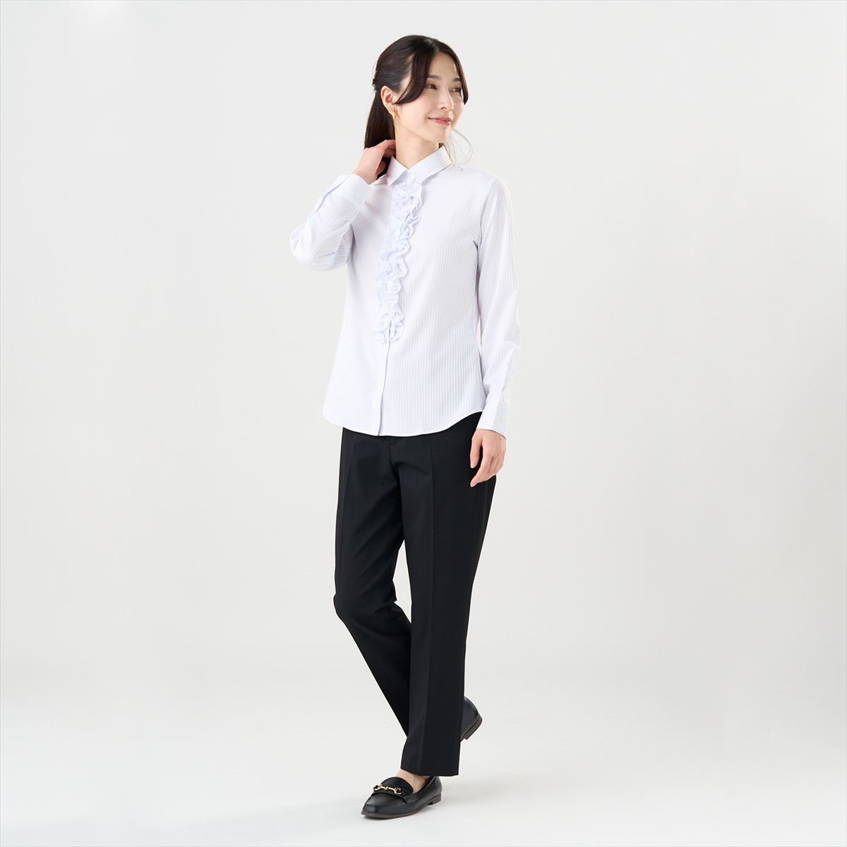 【吸水速乾】【COFREX】 前立ミニフリルブラウス 長袖 レディースデザインシャツ BL02J501DB10R20-10 トーキョーシャツ トップス シャツ・ブラウス ブルー