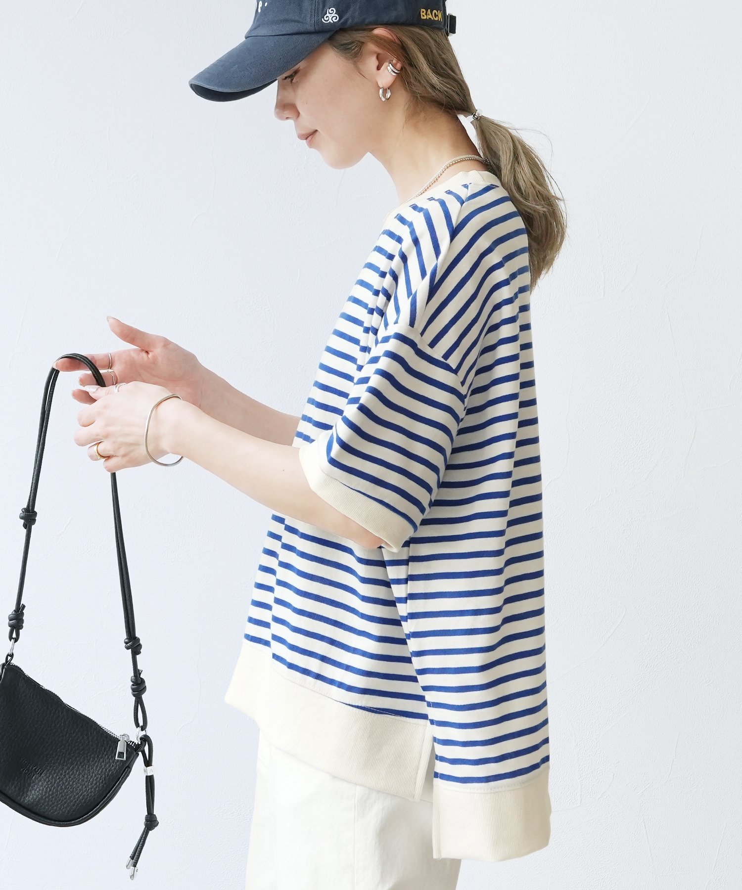 reca サイドスリットボーダーTシャツ(R22160-v) reca レカ レカ トップス カットソー・Tシャツ ホワイト