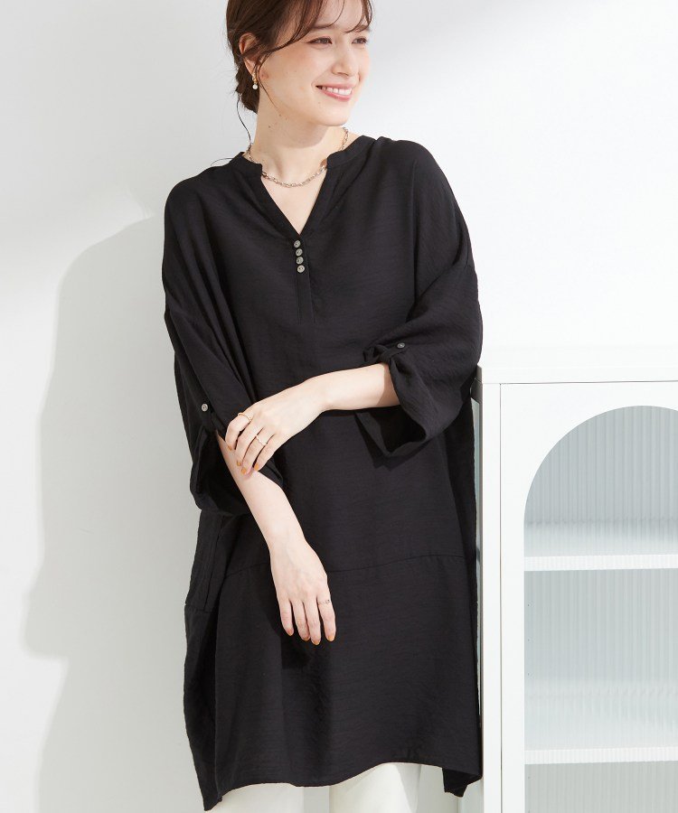 SHOO・LA・RUE 【ひんやり/S-LL/洗濯後しわになりにくい】体型カバーにも ゆるっとリラックス 7分袖チュニック シューラルー ワンピース・ドレス その他のワンピース・ドレス イエロー ブラック ブルー