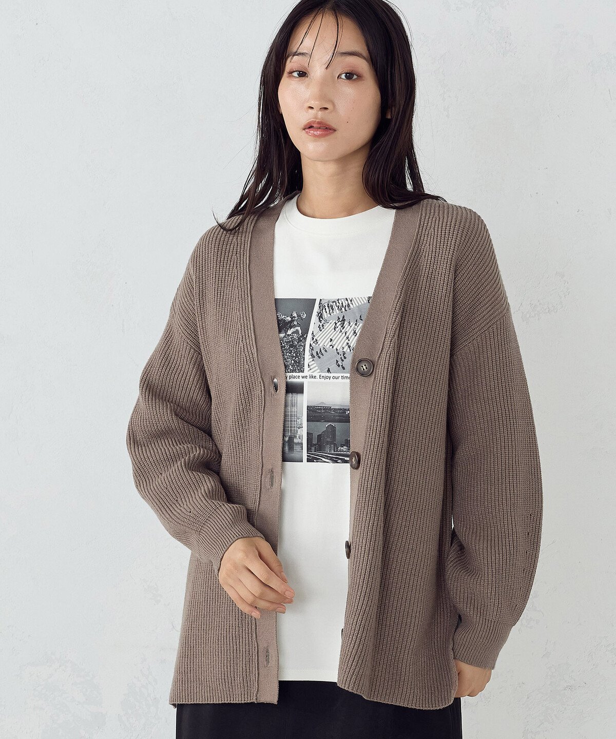 【SALE/37%OFF】COMME CA ISM ミドルゲージ 畦カーディガン コムサイズム トップス カーディガン ブラック ブラウン【送料無料】