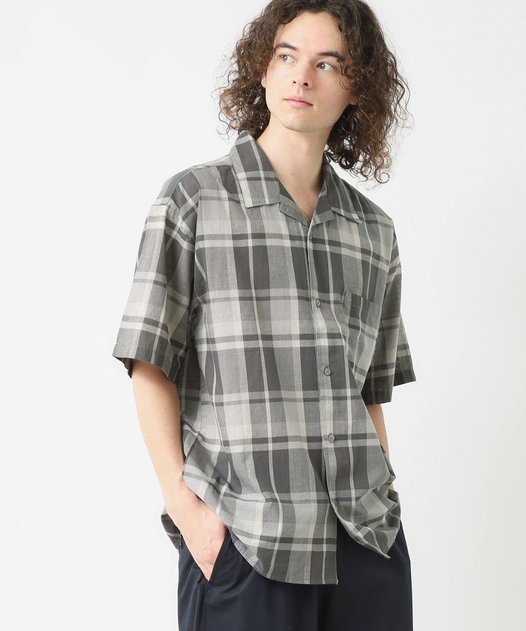 【SALE／20%OFF】Dessin 【洗える】マドラスチェック柄シャツ デッサン トップス シャツ・ブラウス グレー ブルー【送料無料】