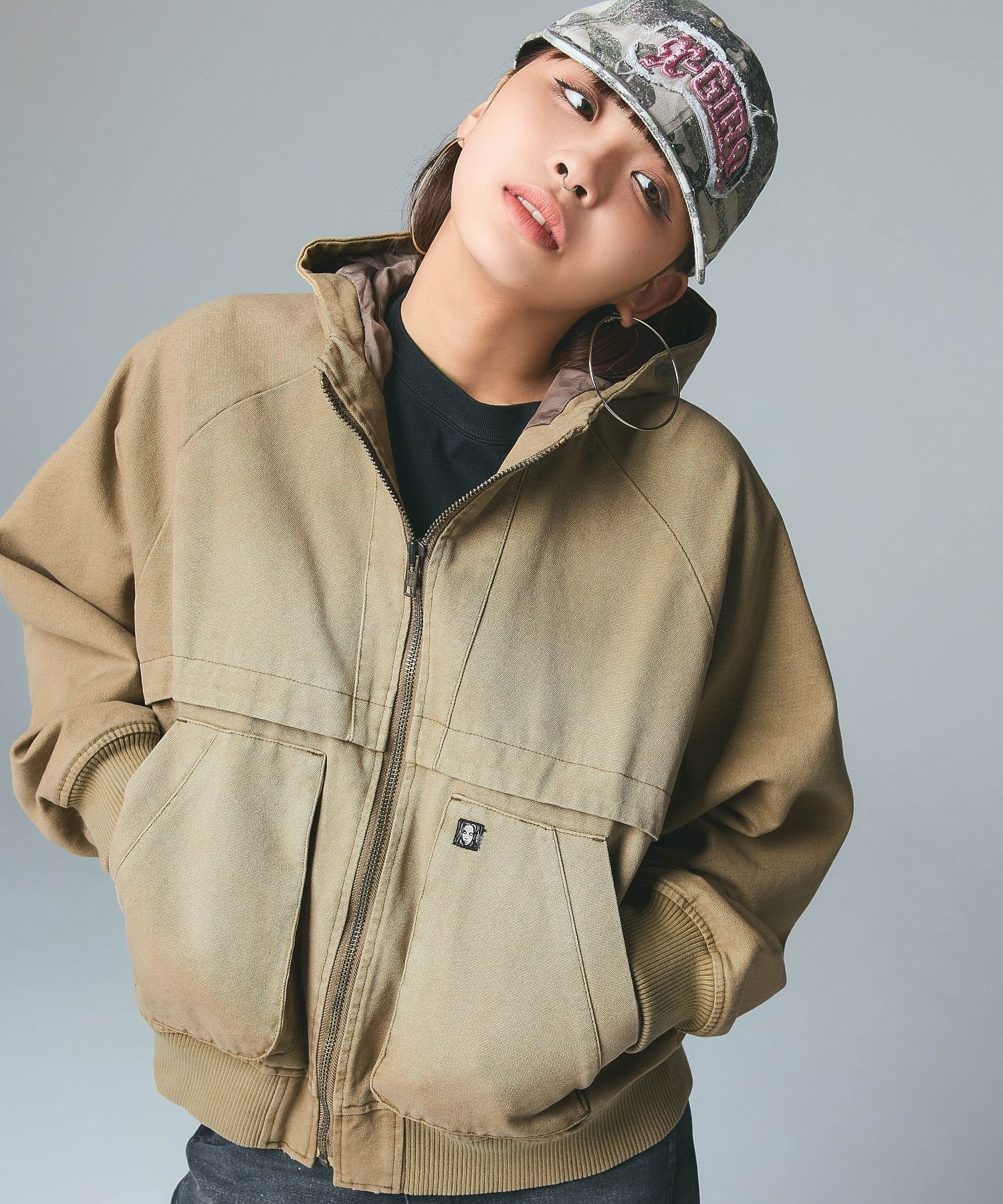 X-girl ARCH LOGO HOODED JACKET エックスガール ジャケット・アウター その他のジャケット・アウター ブラウン ブラック