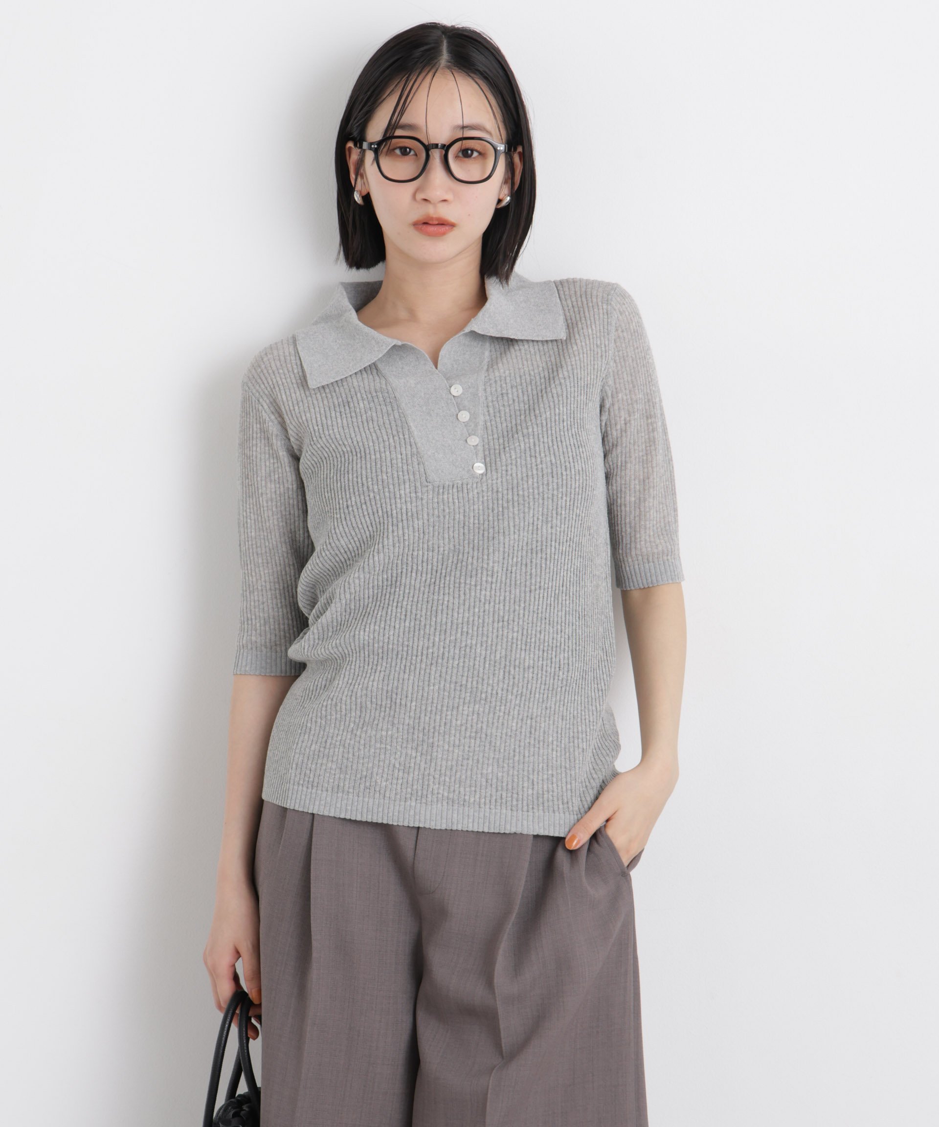 【SALE／10%OFF】NANO universe ソフトシアーランダムリブ衿付きニット ナノユニバース トップス ニット ブルー ブラック グレー【送料無料】 stylife-15625624 Rakuten Fashion サンプル画像3