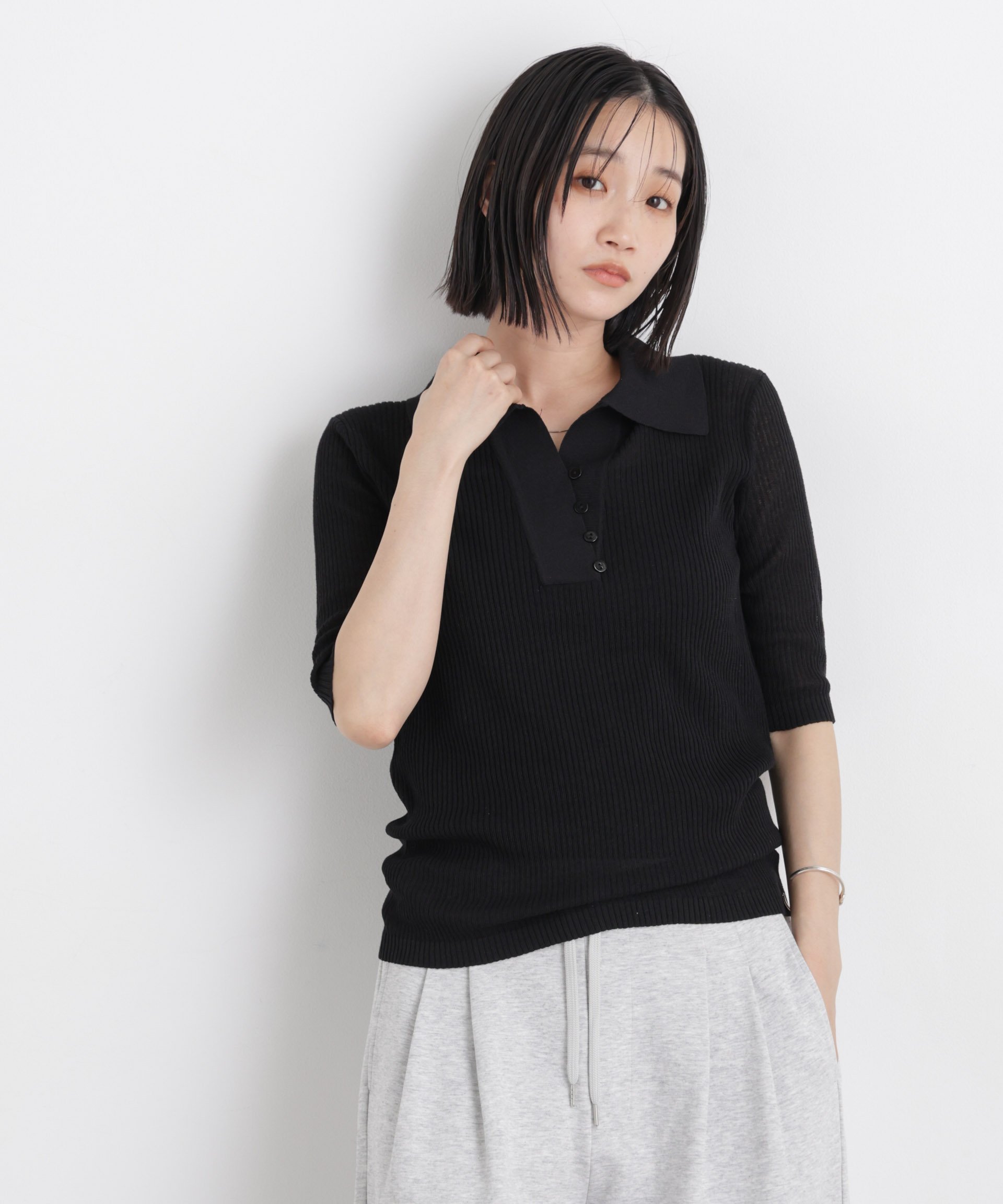【SALE／10%OFF】NANO universe ソフトシアーランダムリブ衿付きニット ナノユニバース トップス ニット ブルー ブラック グレー【送料無料】 stylife-15625624 Rakuten Fashion サンプル画像2