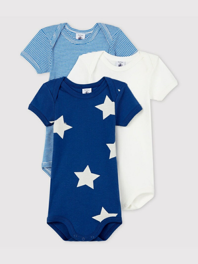 【SALE／30%OFF】PETIT BATEAU (K)星プリント半袖ボディ3枚組 プチバトー マタニティウェア・ベビー用品 ロンパース・カバーオールのサムネイル