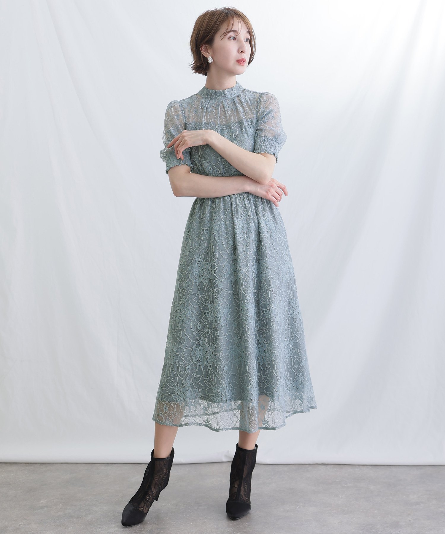 PourVous バックリボンシャーリング結婚式オケージョンドレス同窓会パーティードレスお呼ばれ プールヴ..