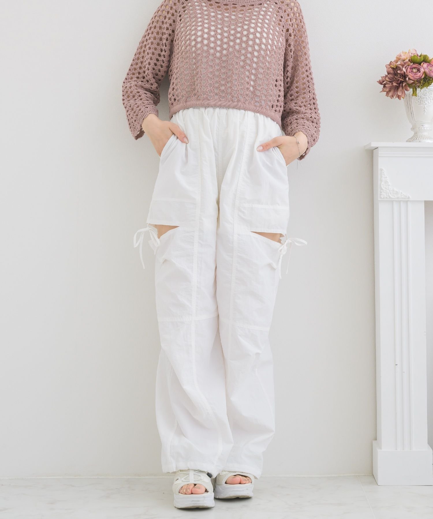 ems excite サイドスリットカーゴPT レトロガール パンツ カーゴパンツ ホワイト ブラック ピンクのサムネイル