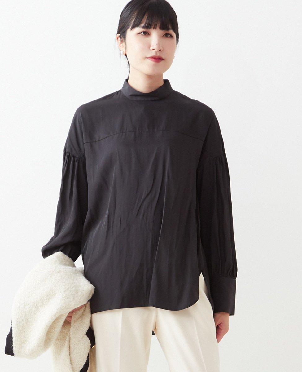 【SALE／70%OFF】TIARA ハイネックブラウス ティアラ トップス シャツ・ブラウス ブラック ホワイト【送料無料】のサムネイル