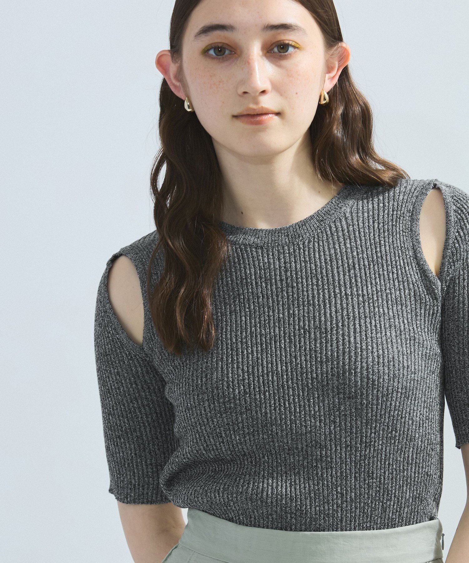 ketty カットアウトミックスニット≪手洗い可能≫ ケティ トップス ニット ブラック ホワイト グリーン