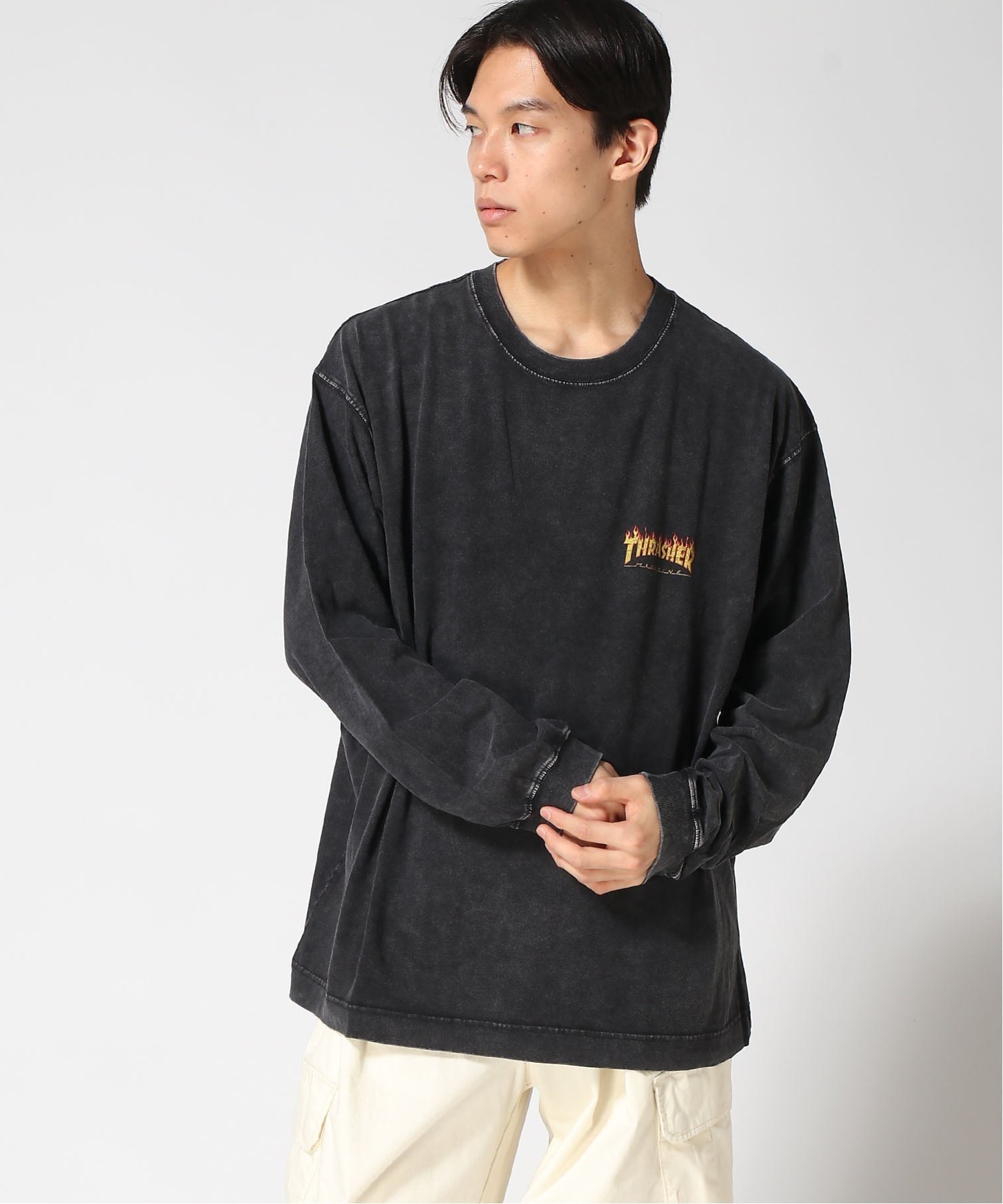 THRASHER THRASHER/(M)POWDER BREACH 長袖 Tシャツ スラッシャー　バイ　リフルページ トップス カットソー・Tシャツ ブラック【送料無料】