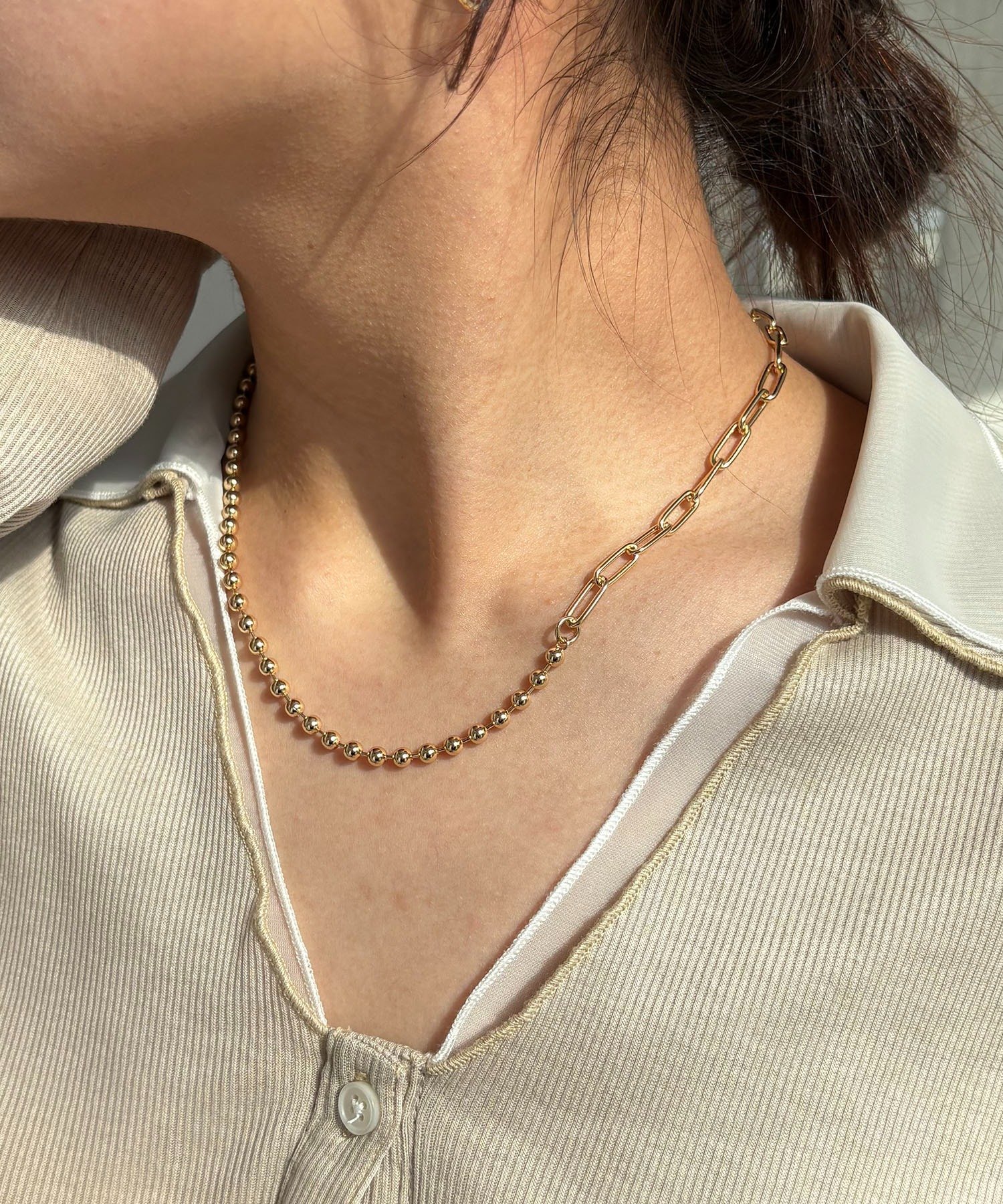CAPRICIEUX LE'MAGE ＜GOLDY/ゴールディ＞ボールチェーンMIXネックレス カプリシュ　レマージュ アクセサリー・腕時計 リング・指輪 ゴールド シルバー