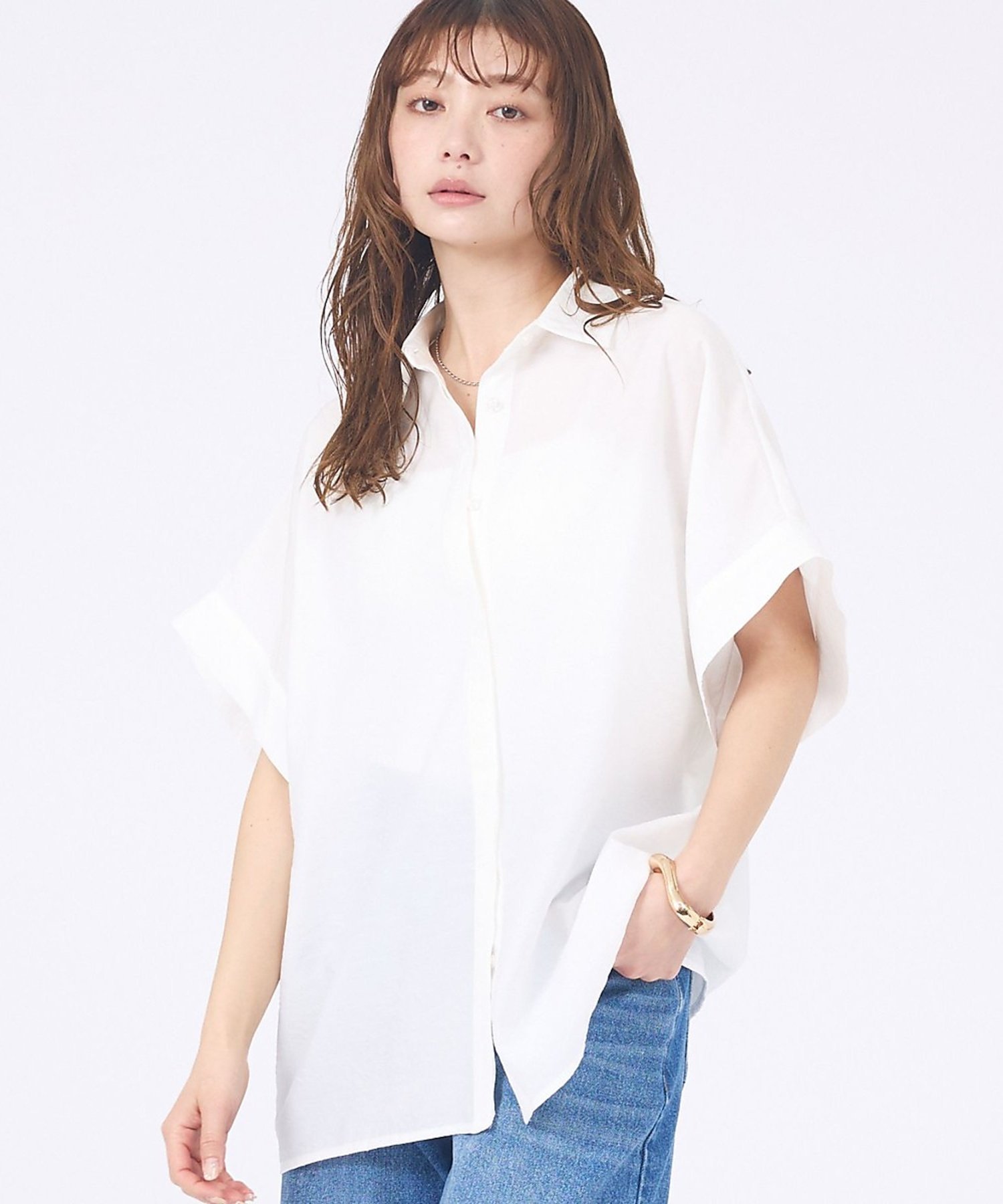 abahouse mavie 【着痩せシルエット】フレンチスリーブシャツ アバハウス マヴィ トップス シャツ・ブラウス ホワイト ブルー グレー【送料無料】