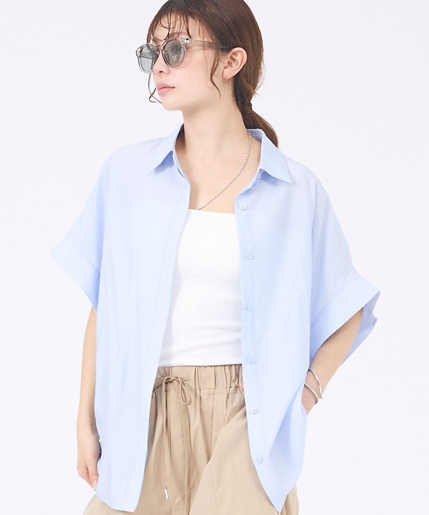 abahouse mavie 【着痩せシルエット】フレンチスリーブシャツ アバハウス マヴィ トップス シャツ・ブラウス ホワイト ブルー グレー【送料無料】
