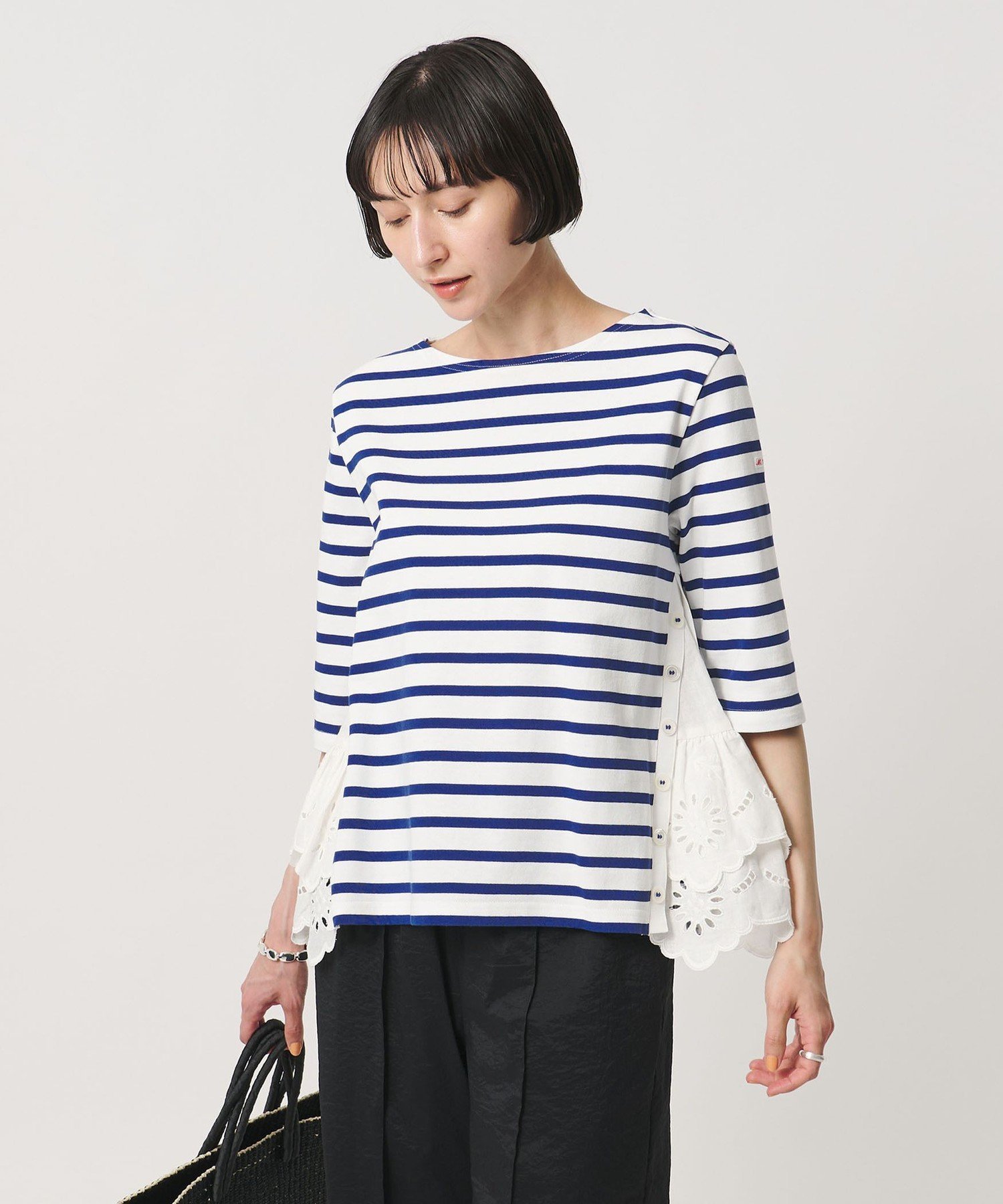 【別注】＜MUVEIL＞6分袖 レース ボーダー カットソー -united LOVE project 2026 ユナイテッドアローズ トップス カットソー・Tシャツ ホワイト