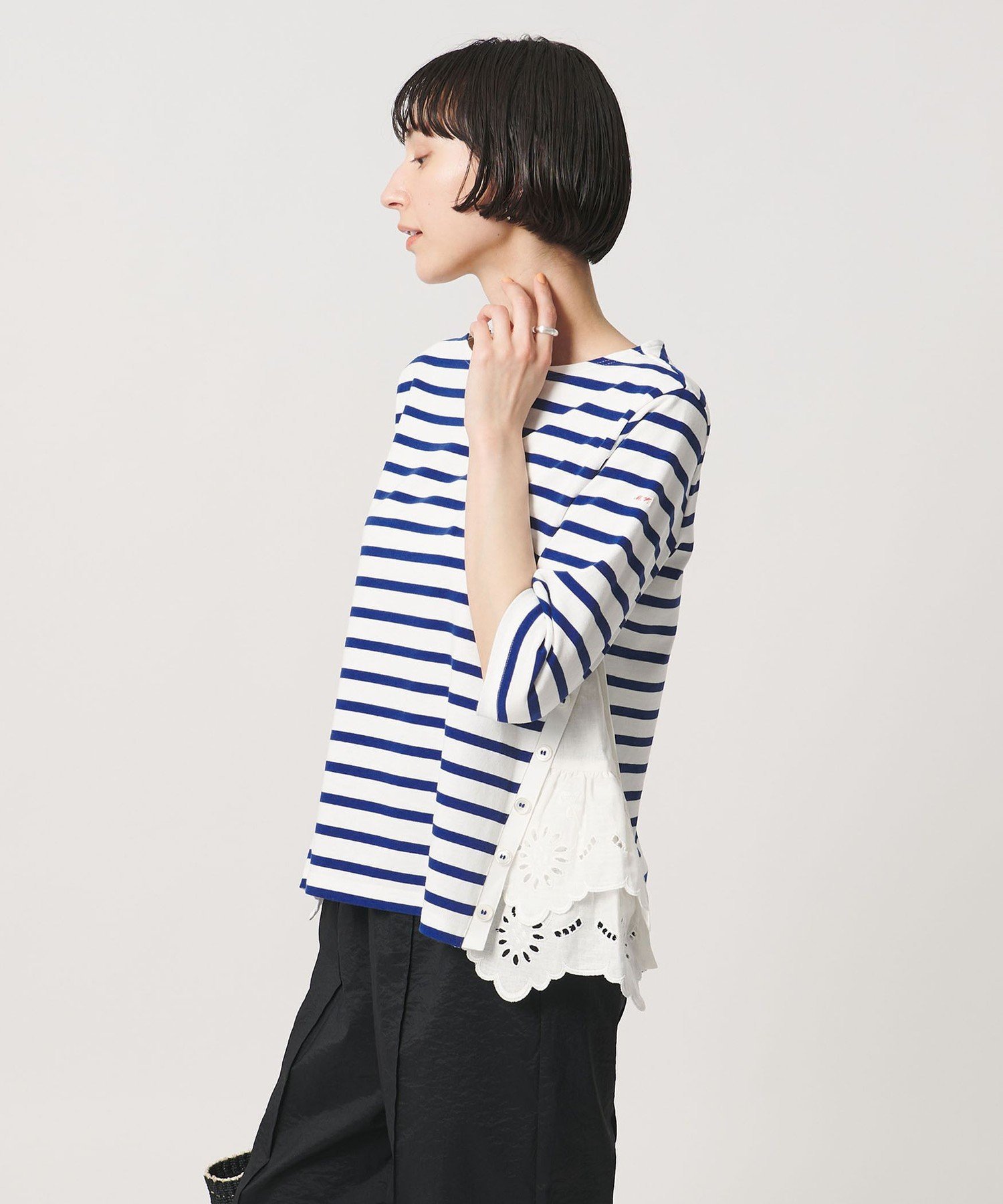 【別注】＜MUVEIL＞6分袖 レース ボーダー カットソー -united LOVE project 2026 ユナイテッドアローズ トップス カットソー・Tシャツ ホワイト