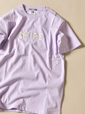 SHIPS SC:【一部WEB限定カラー】SHIPSロゴエンブロイダリーTシャツ シップス カットソー Tシャツ ホワイト ベージュ ブラウン イエロー グリーン ネイビー パープル【送料無料】