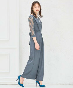 【SALE／50%OFF】DRESS+ パーティー 結婚式 ジャンプスーツ パンツドレス レース袖 オールインワン2way ドレスプラス ワンピース・ドレス ドレス グレー カーキ ピンク ブラック【送料無料】