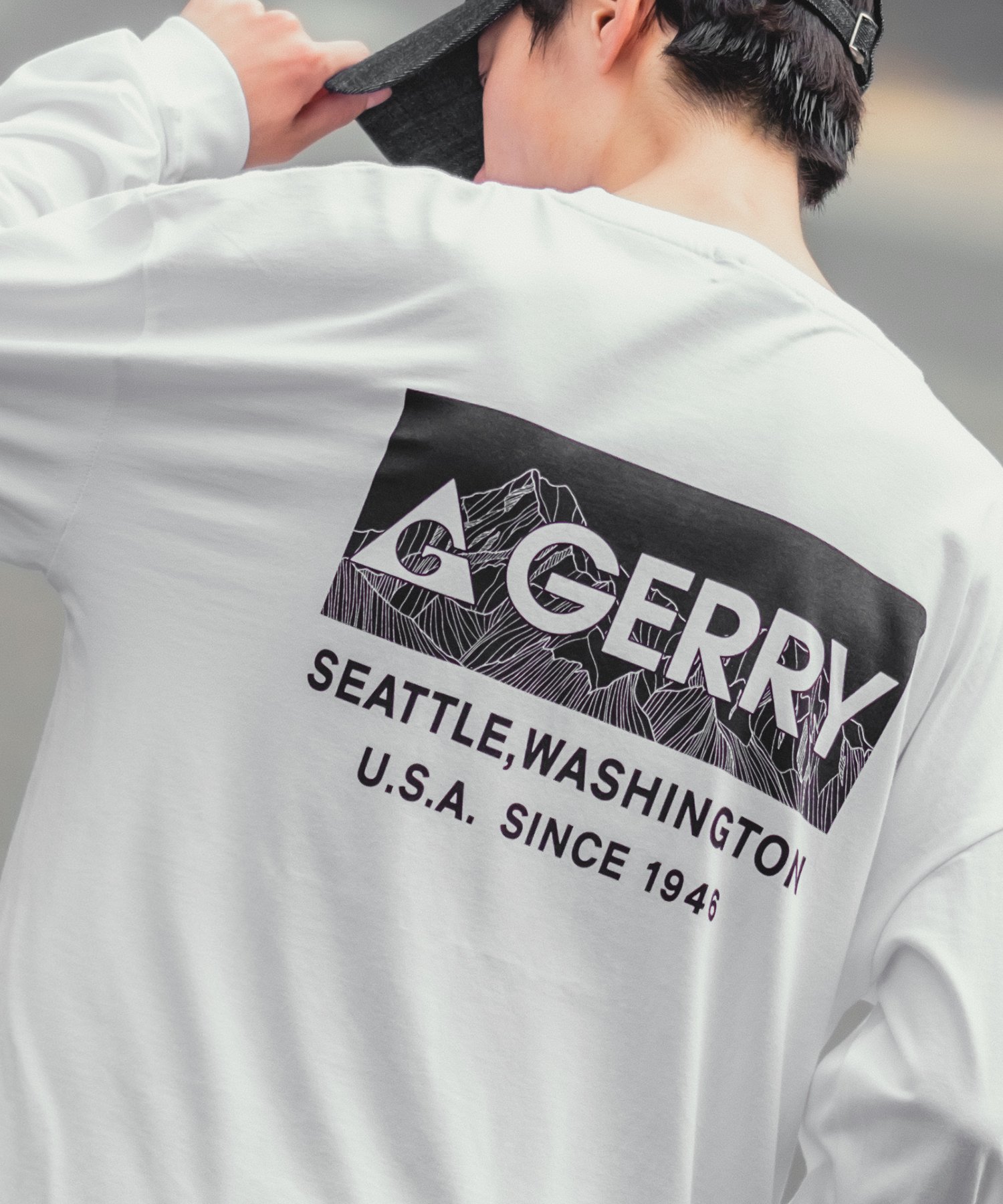 GERRY ジェリー 別注 マウンテン ボックスロゴ バックプリント 長袖Tシャツ インプローブス トップス カットソー・Tシャツ ホワイト ブラック カーキグリーン ブルー パープル
