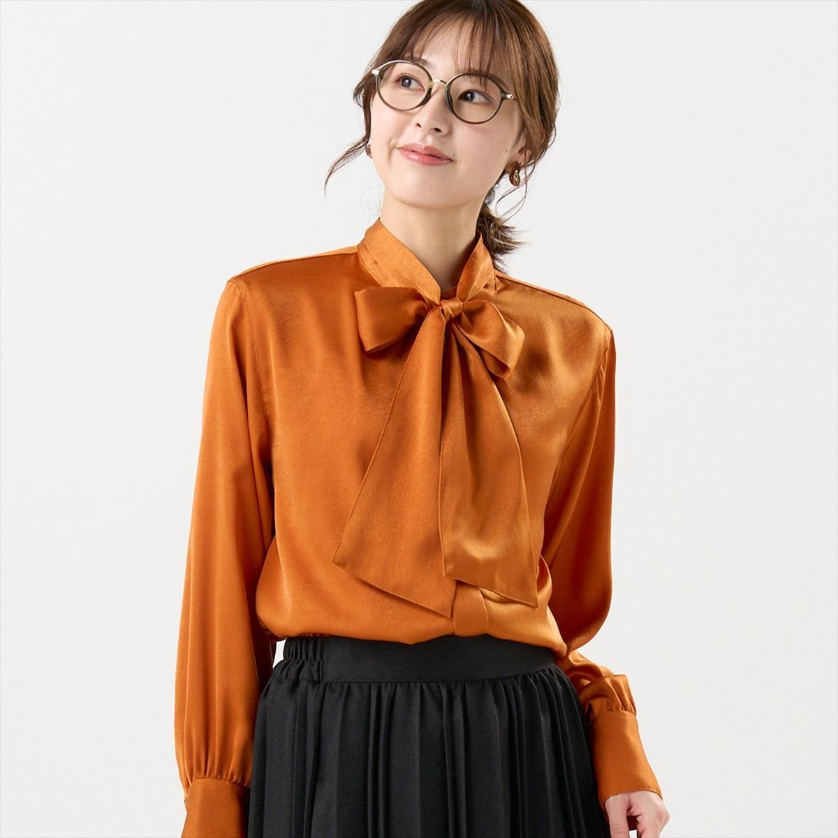 BRICK HOUSE by Tokyo Shirts クラッシュスエード ボウタイブラウス 長袖 レディース BL02J500DB10X00-60 トーキョーシャツ トップス シャツ・ブラウス オレンジ【送料無料】のサムネイル