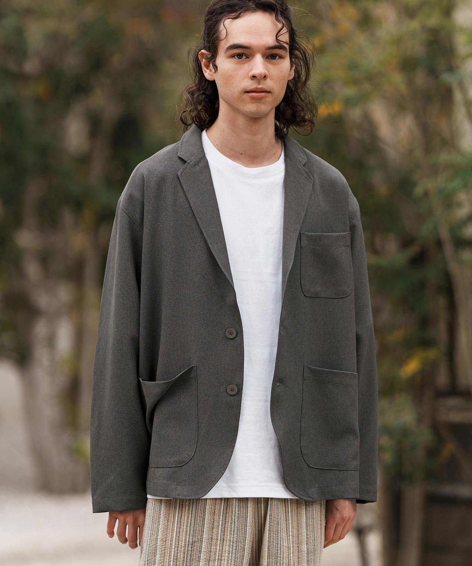 CAMBIO mj10564-テックリネンテーラードジャケット カンビオ ジャケット・アウター その他のジャケット・アウター ブラック グレー【送料無料】