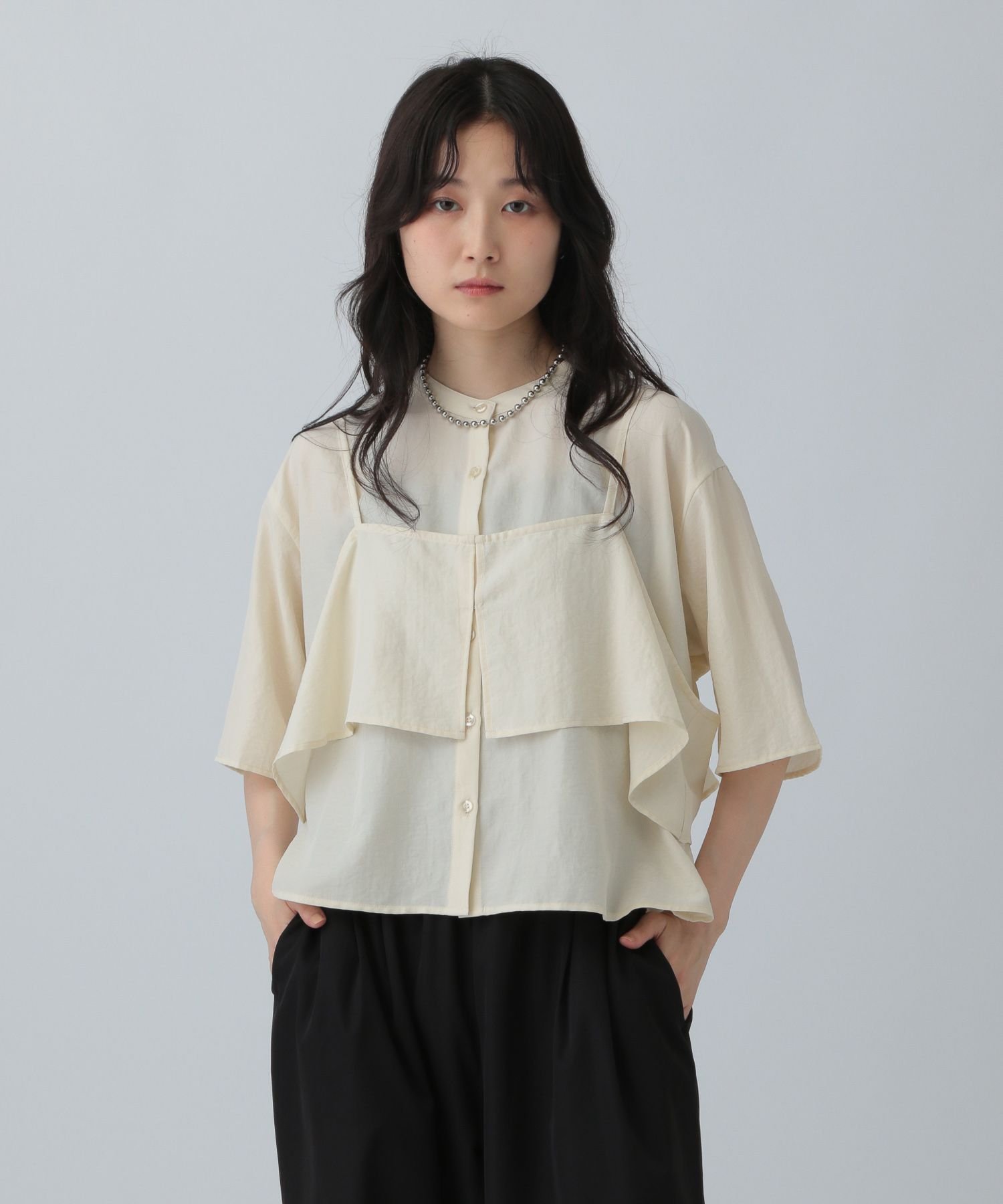 LEPSIM キャミレイヤード5分袖シャツ レプシィム トップス シャツ・ブラウス ベージュ グレー ホワイト【送料無料】のサムネイル