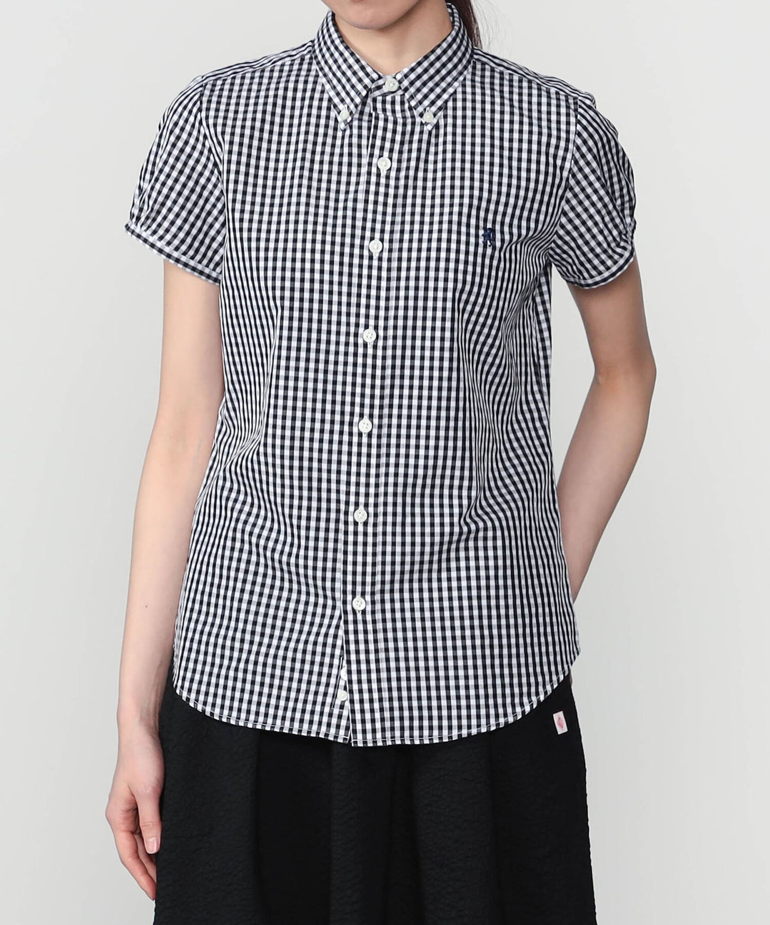 Bshop Gymphlex ｜ コットン フレンチスリーブシャツ GINGHAM WOMEN ビショップ トップス シャツ・ブラウス ブラック