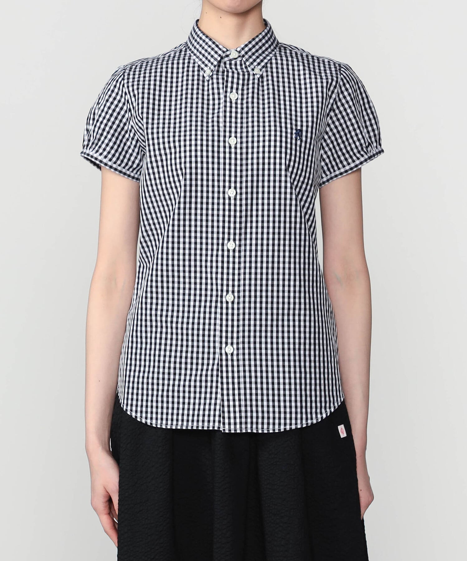 Bshop Gymphlex ｜ コットン フレンチスリーブシャツ GINGHAM WOMEN ビショップ トップス シャツ・ブラウス ブラック