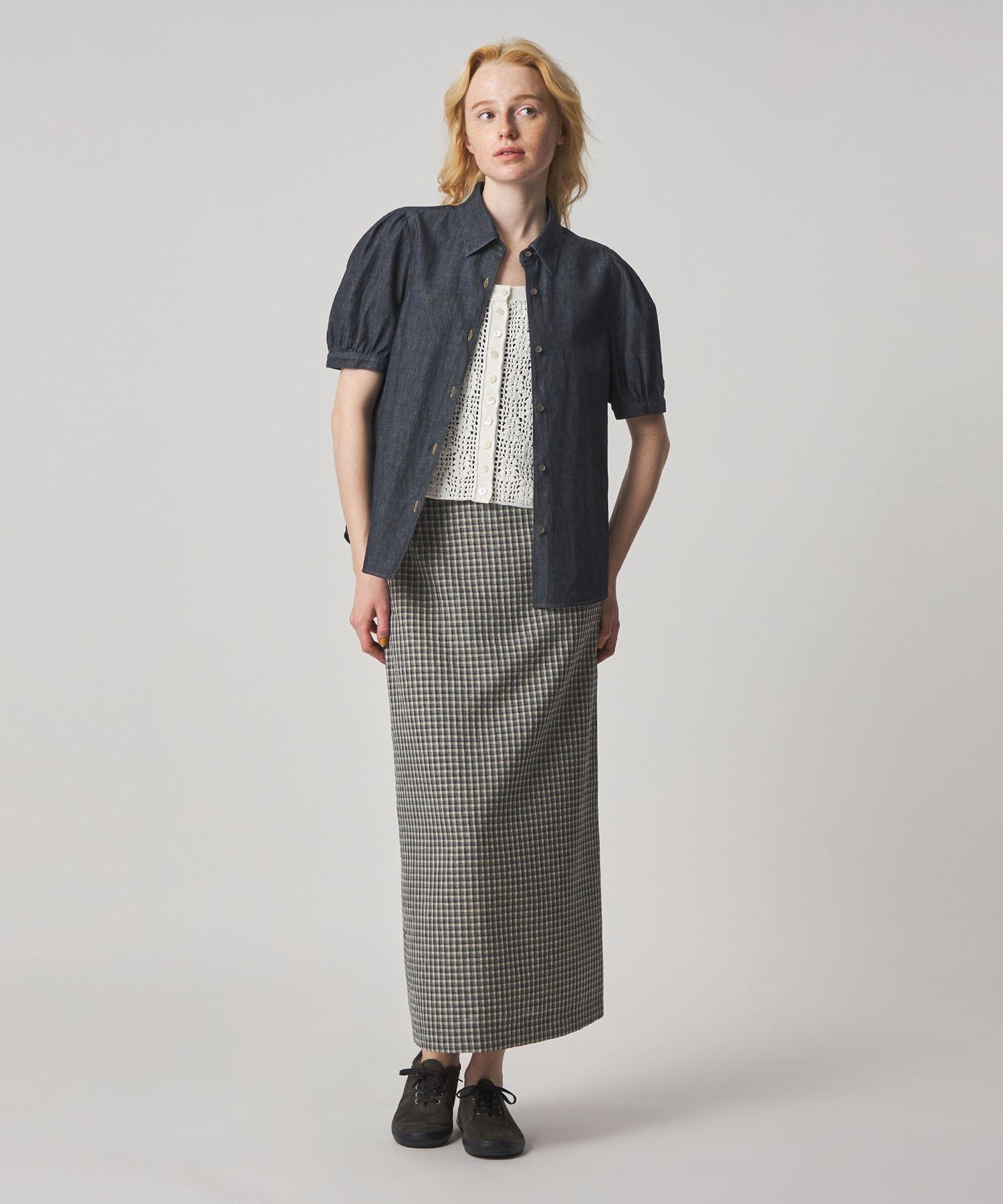 Steven Alan ＜Steven Alan＞ライトオンスデニム パフスリーブ シャツ ビューティー＆ユース ユナイテッドアローズ トップス シャツ・ブラウス ブラック ネイビー