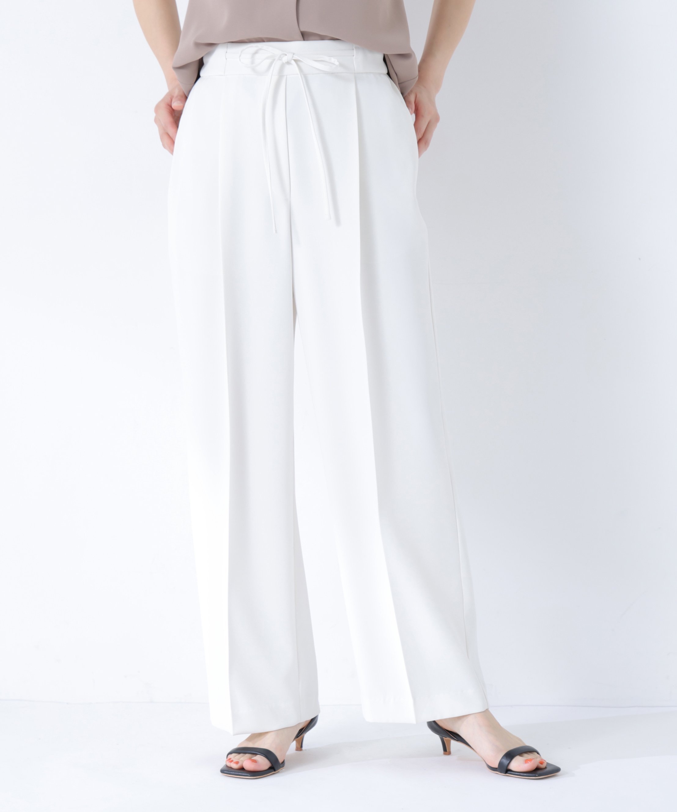 NATURAL BEAUTY BASIC ナローリボンイージーパンツ ナチュラルビューティベーシック パンツ その他のパンツ ホワイト ブラウン ブラック