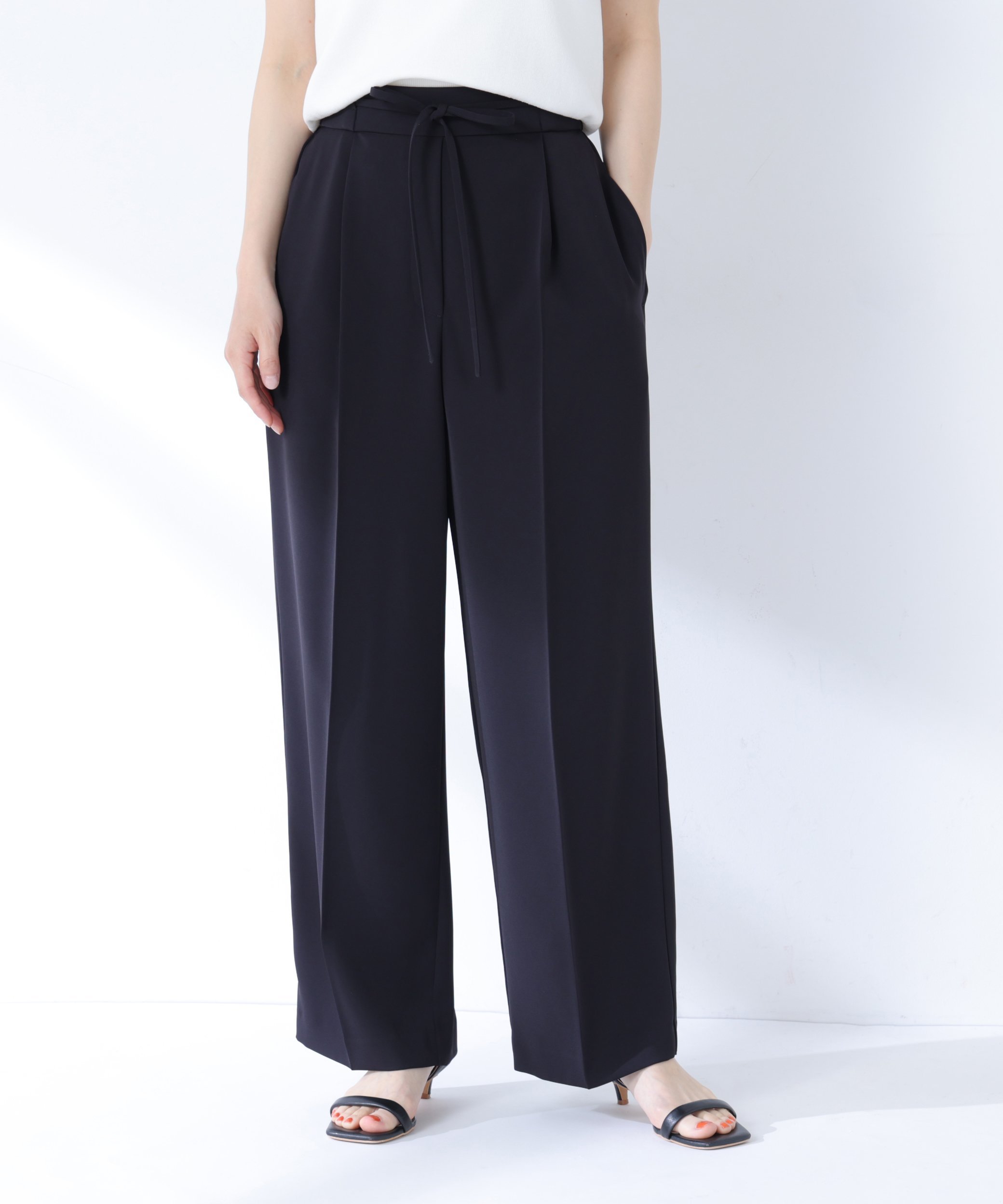 NATURAL BEAUTY BASIC ナローリボンイージーパンツ ナチュラルビューティベーシック パンツ その他のパンツ ホワイト ブラウン ブラック