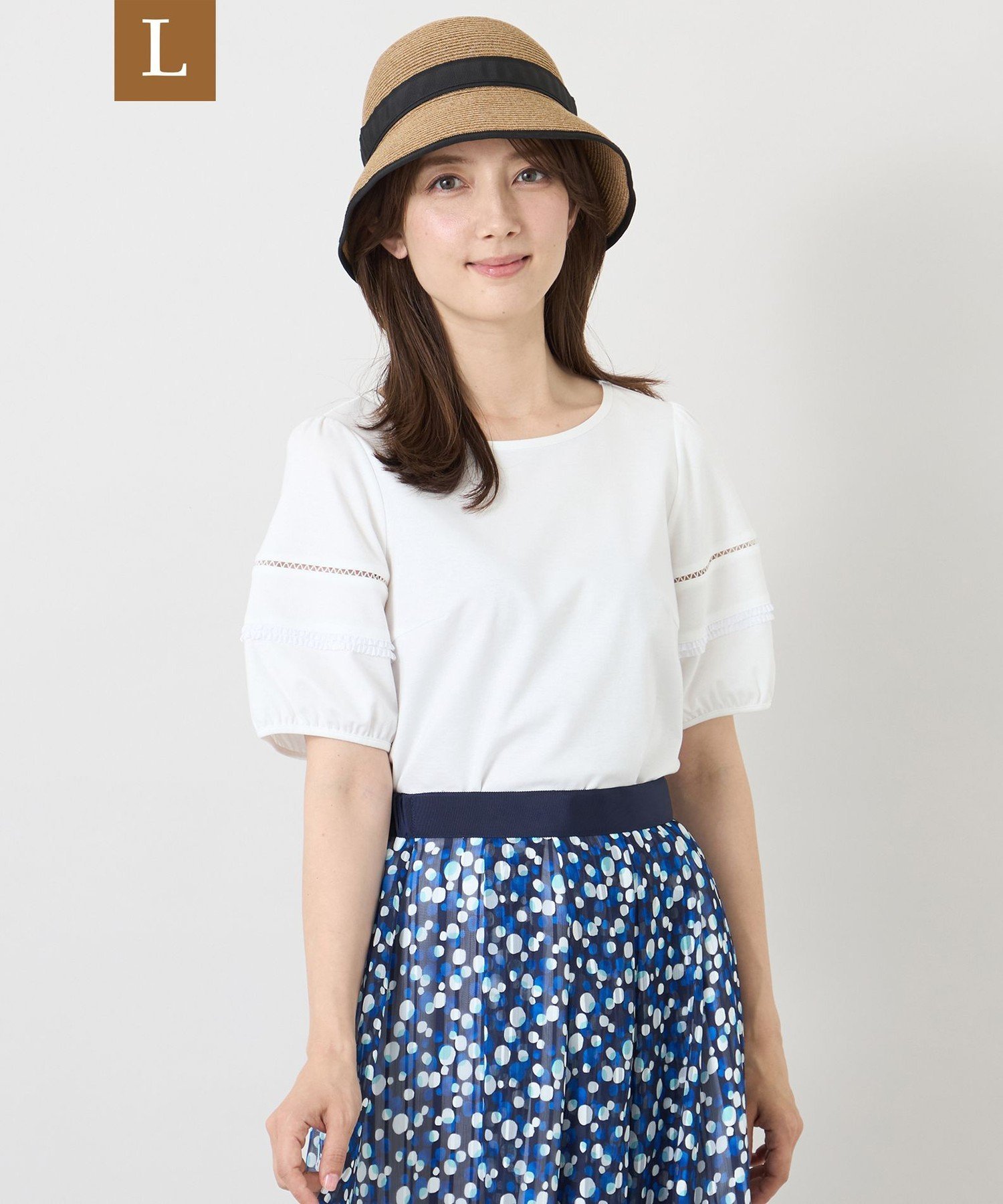 TO BE CHIC 【L】ハイゲージポンチ レーススリーブトップス サンヨー エルサイズ トップス カットソー・Tシャツ ブラック ホワイト