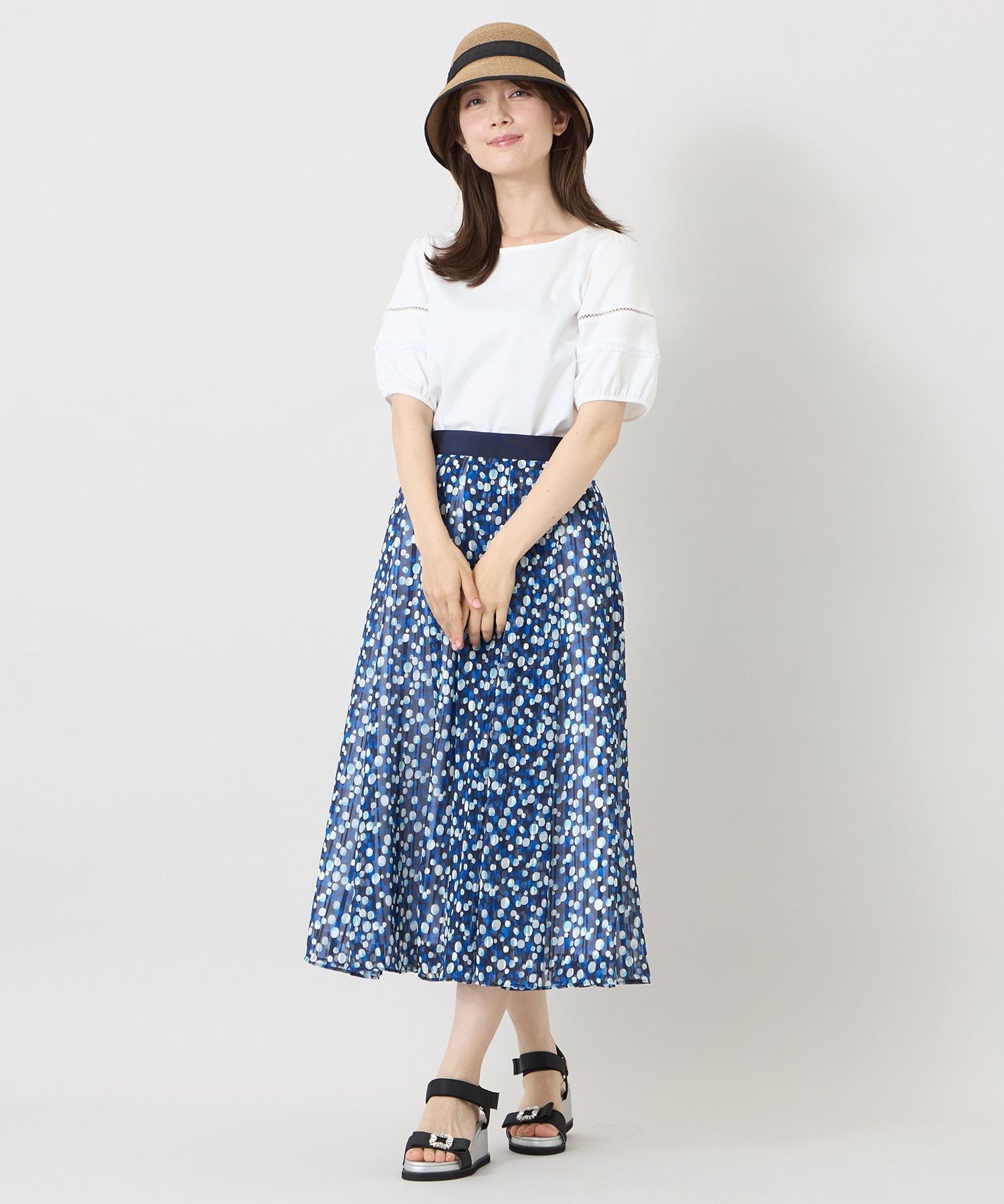 TO BE CHIC 【L】ハイゲージポンチ レーススリーブトップス サンヨー エルサイズ トップス カットソー・Tシャツ ブラック ホワイト