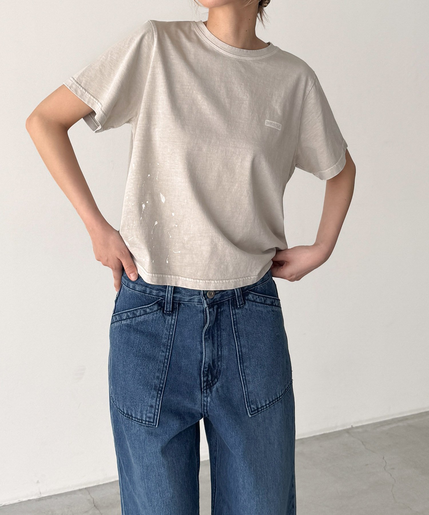 Lakey Park Lakey Park "CRUISE"スプレーTシャツ キャナルジーン トップス カットソー・Tシャツ ベージュ ネイビー
