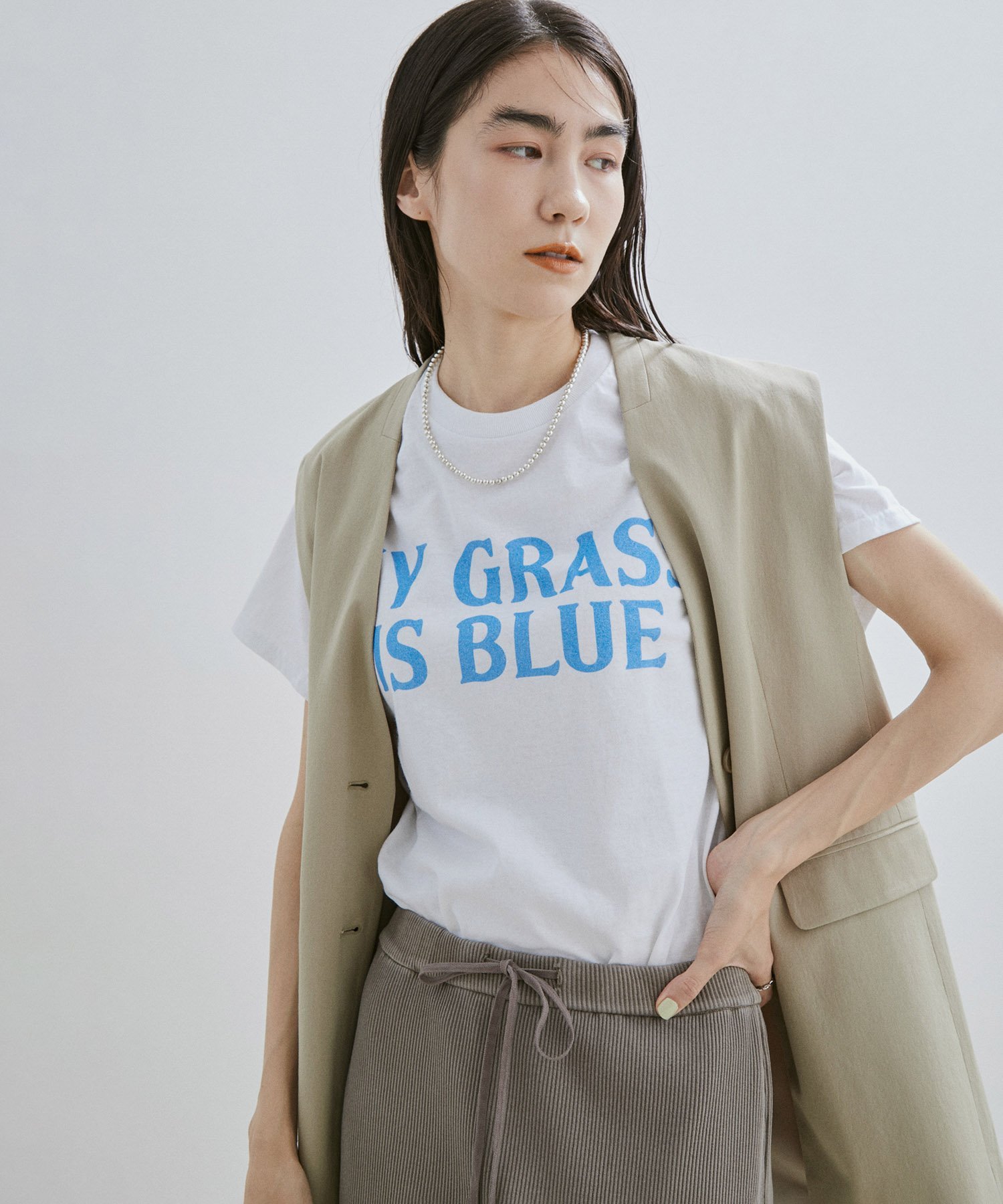 SALON adam et rope' 【BLUESCENTRIC for SALON】別注MY GRASS IS BLUE ロゴT サロン アダム エ ロペ トップス カットソー・Tシャツ ホワイト ブルー【送料無料】