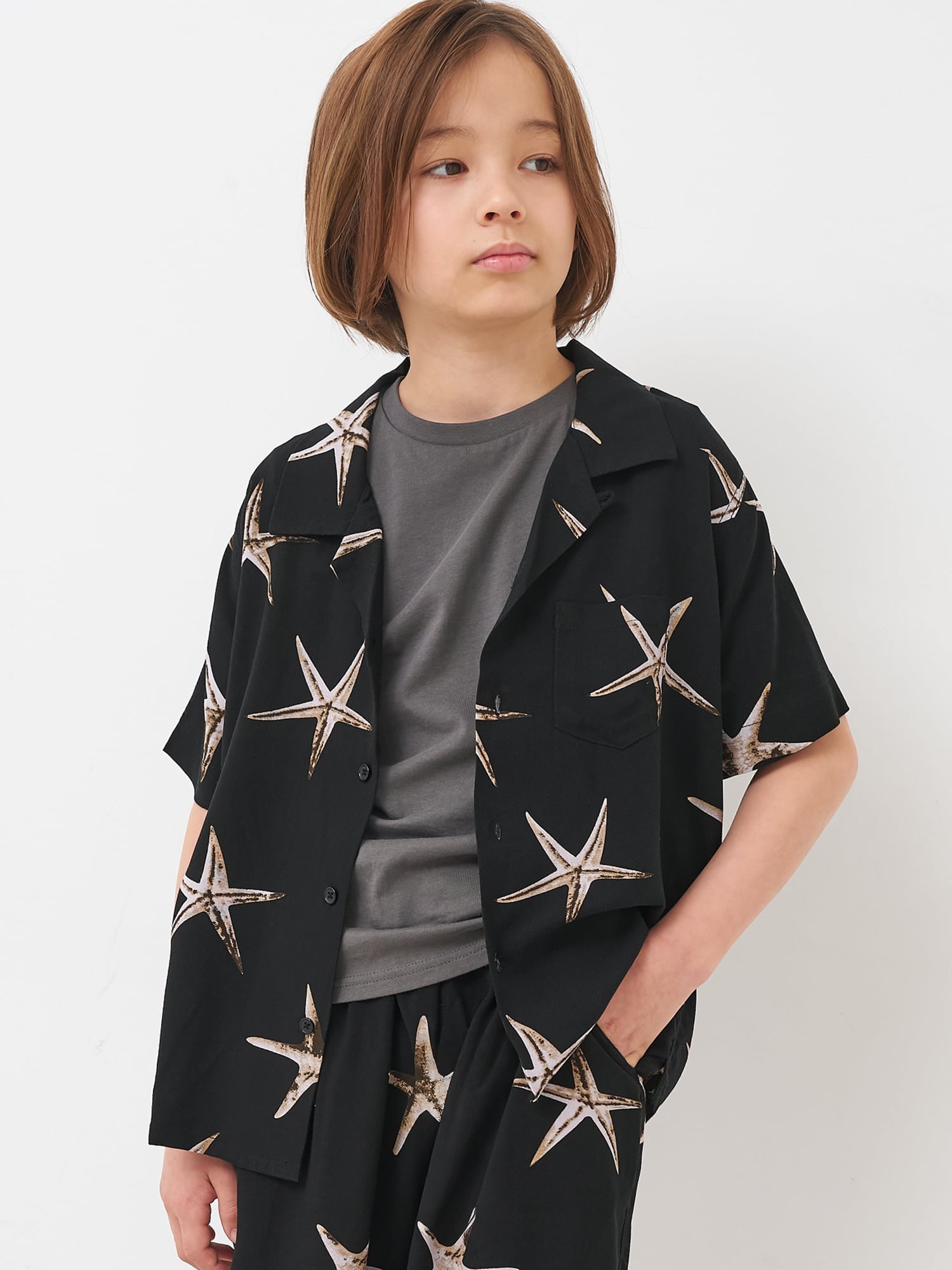 coca キッズ レーヨンヒトデ柄シャツ コカ トップス シャツ・ブラウス ブラック