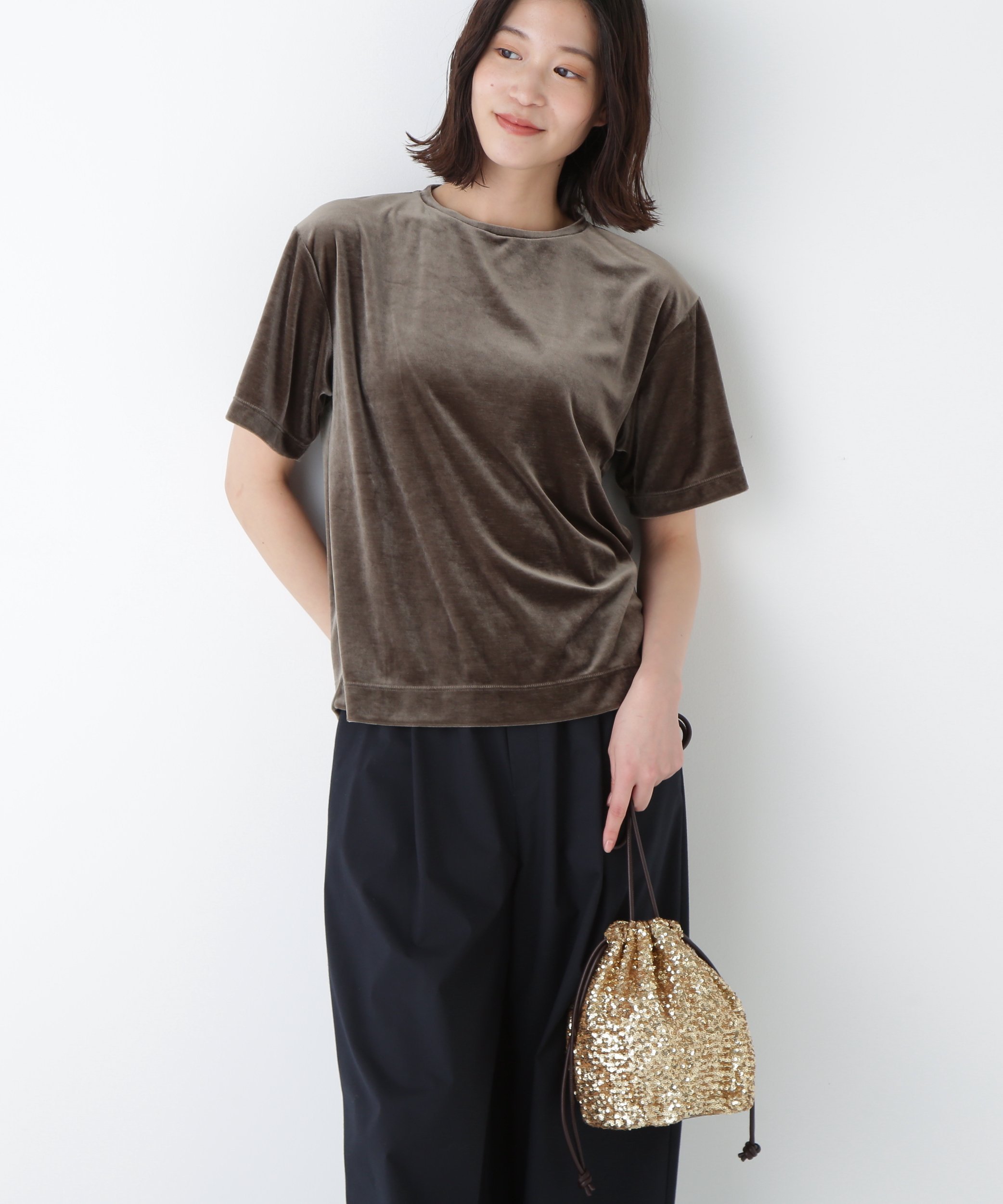 human woman ◆ベロアTシャツ ヒューマン ウーマン トップス カットソー・Tシャツ カーキグリーン ブルー