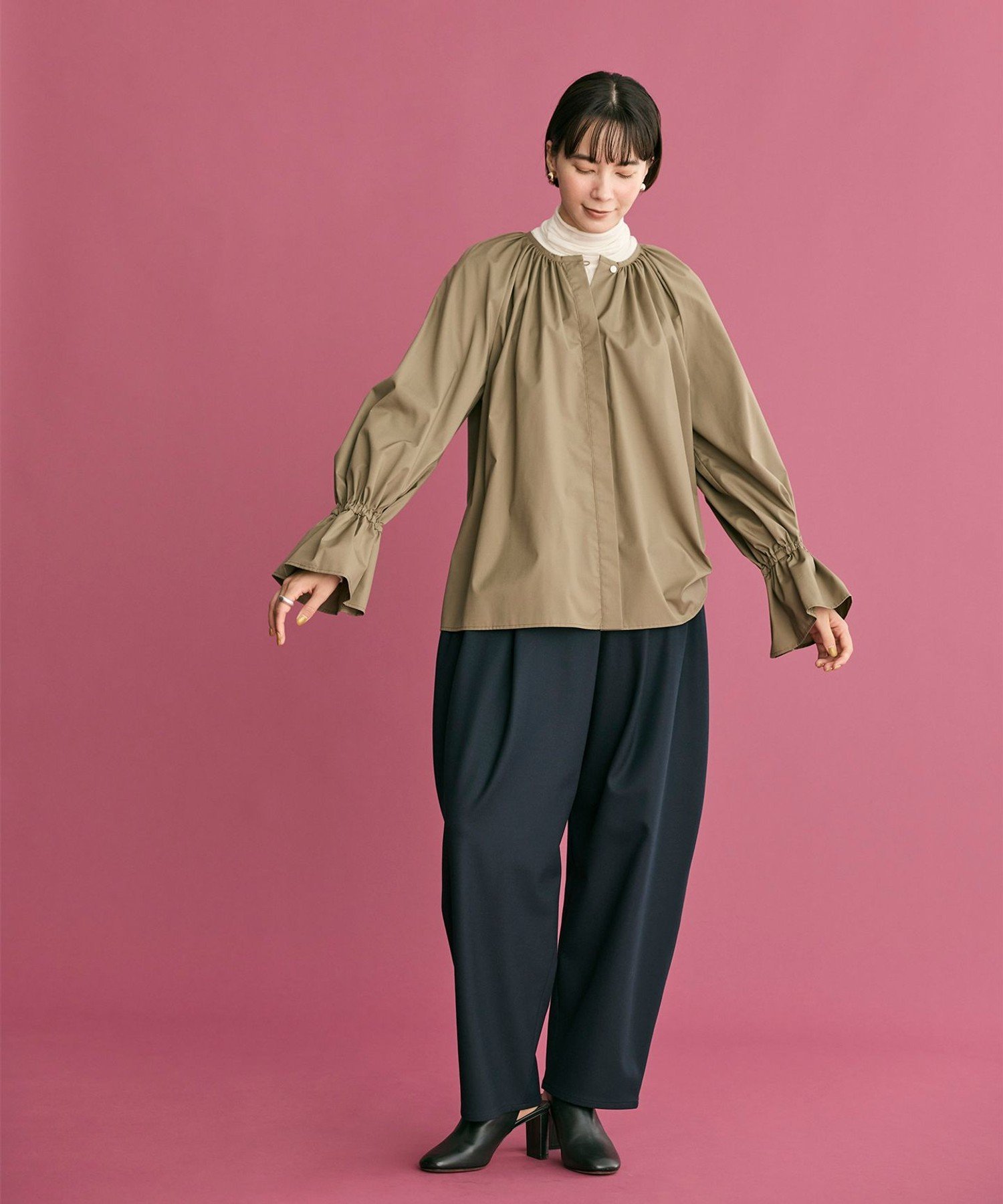 #Newans 【洗える】スラントフロントコクーンパンツ ハッシュニュアンス パンツ その他のパンツ グレー ネイビー