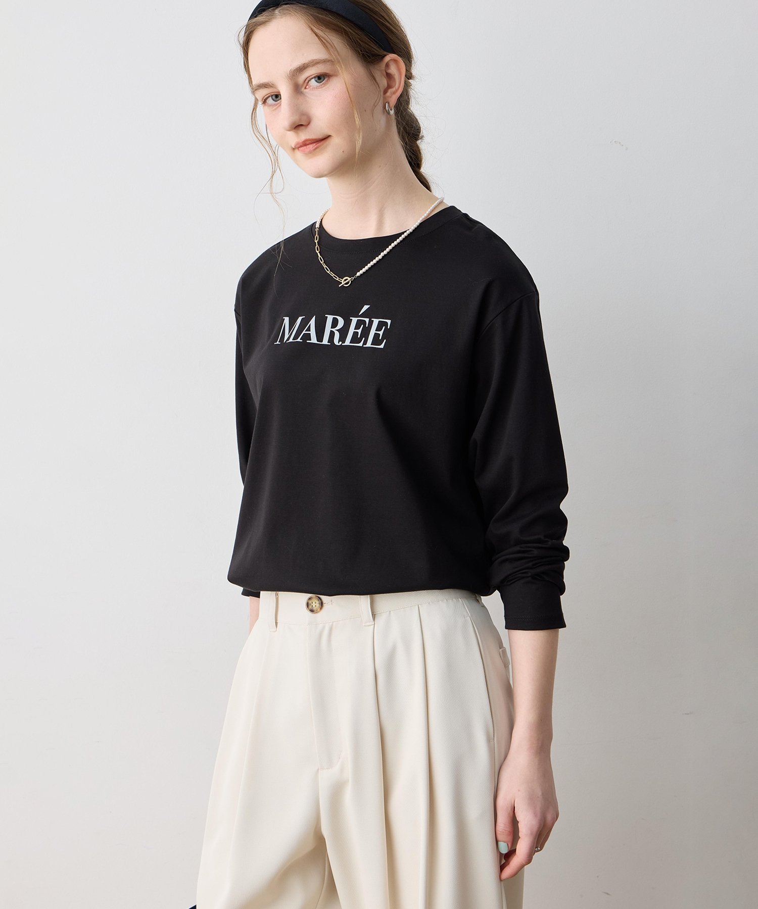 LE SOUK HOLIDAY ロゴプリントロンTシャツ【クーラータッチ】 ルスークホリデー トップス カットソー・Tシャツ ブラック ホワイト ベージュ【送料無料】